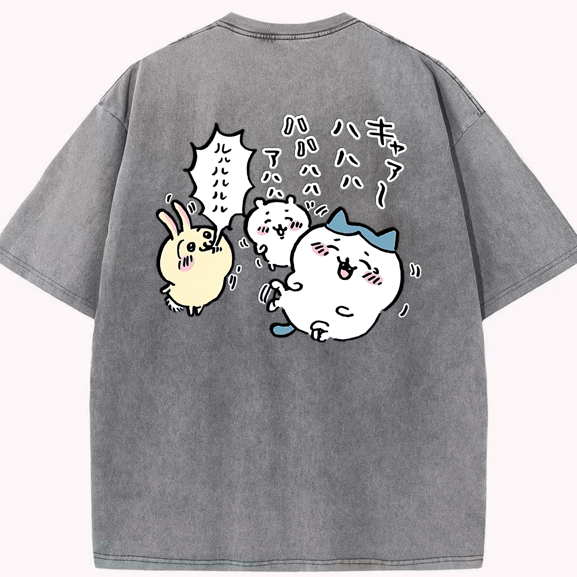 （画像用） ちいかわ うさぎ Chii-kawa usagi 綿100% ヴィンテージ風 半袖Tシャツ（背面プリント）