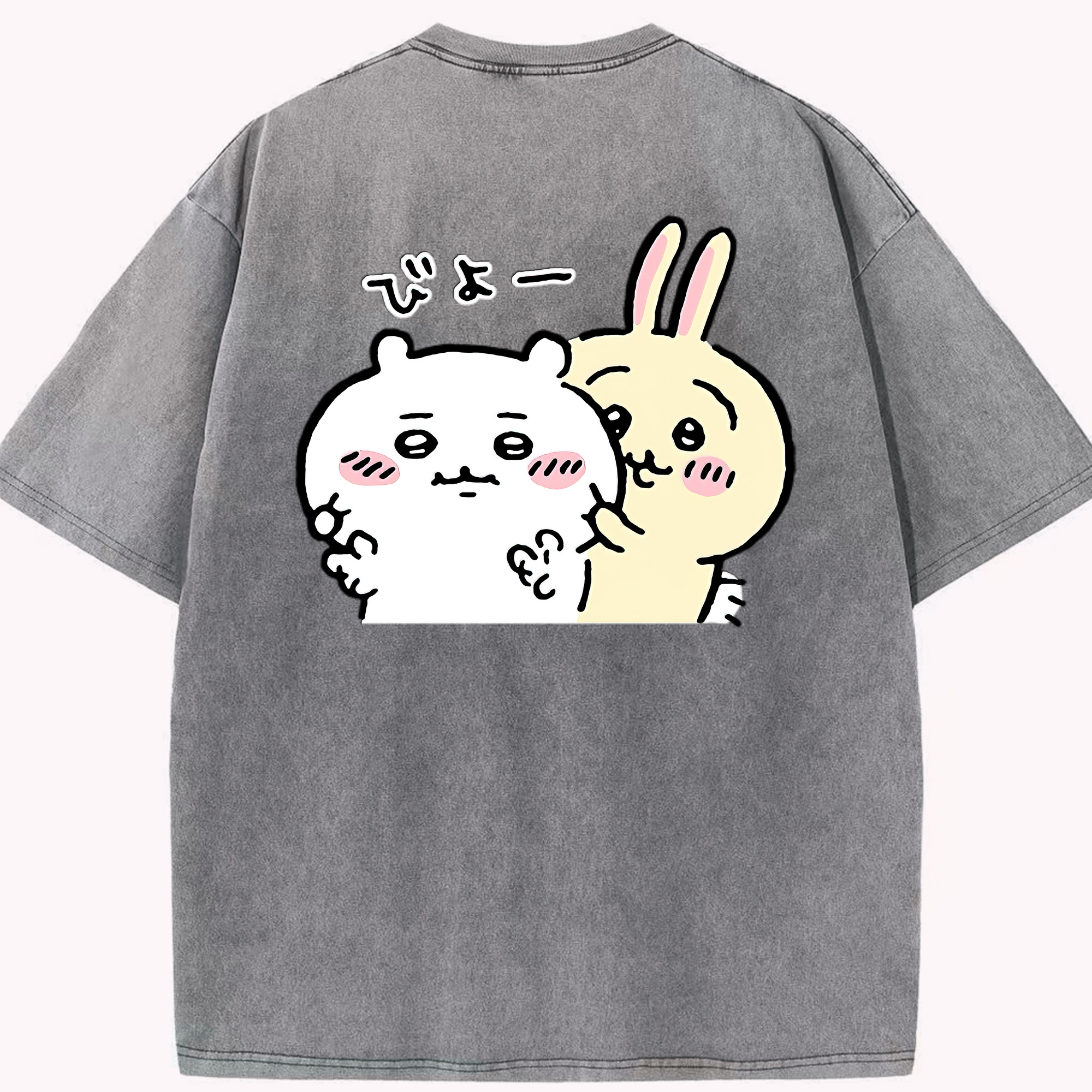 （画像用） ちいかわ うさぎ Chii-kawa usagi 綿100% ヴィンテージ風 半袖Tシャツ（背面プリント）