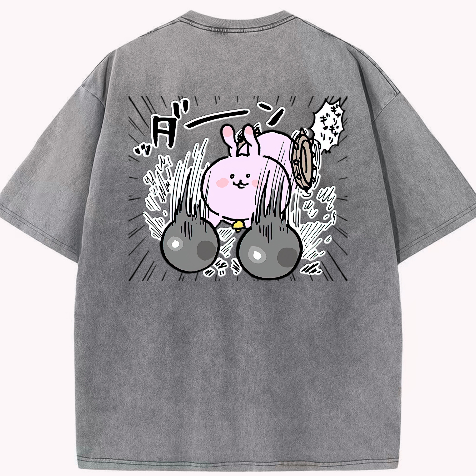 （画像用） ちいかわ うさぎ Chii-kawa usagi 綿100% ヴィンテージ風 半袖Tシャツ（背面プリント）