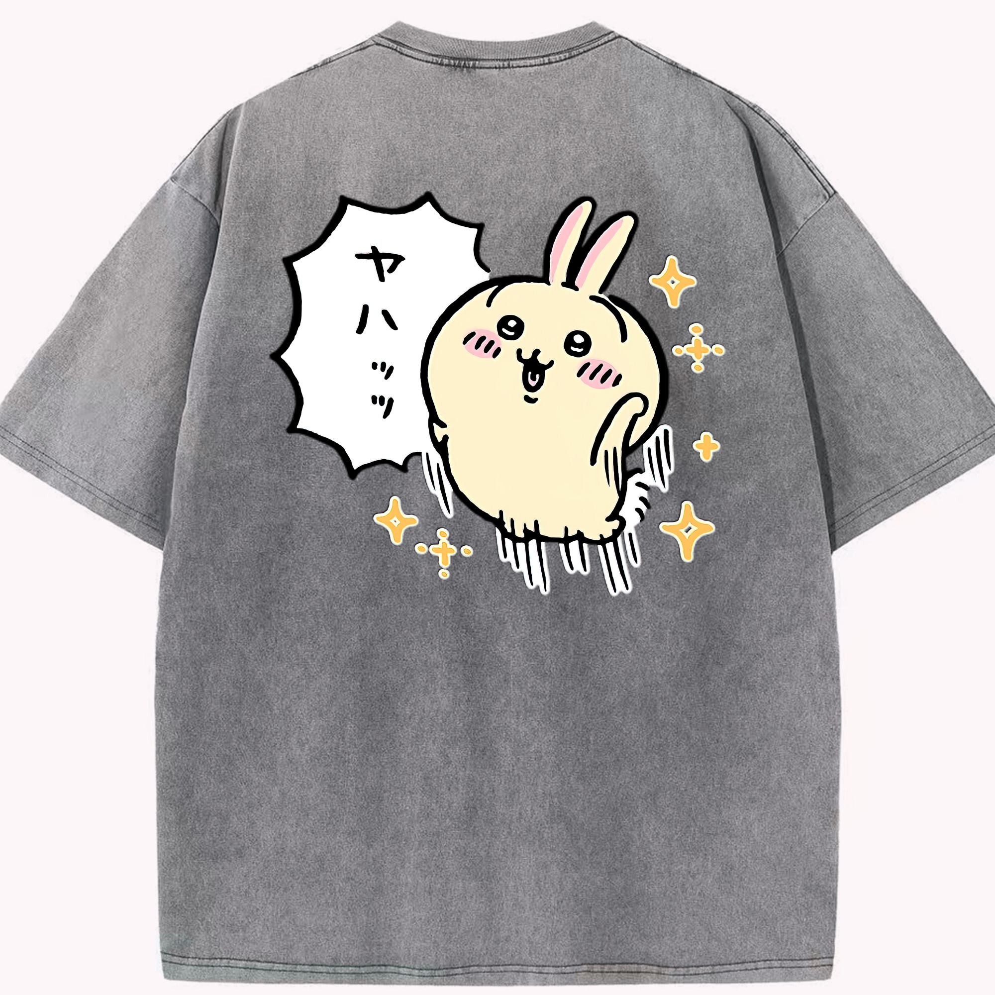 （画像用） ちいかわ うさぎ Chii-kawa usagi 綿100% ヴィンテージ風 半袖Tシャツ（背面プリント）