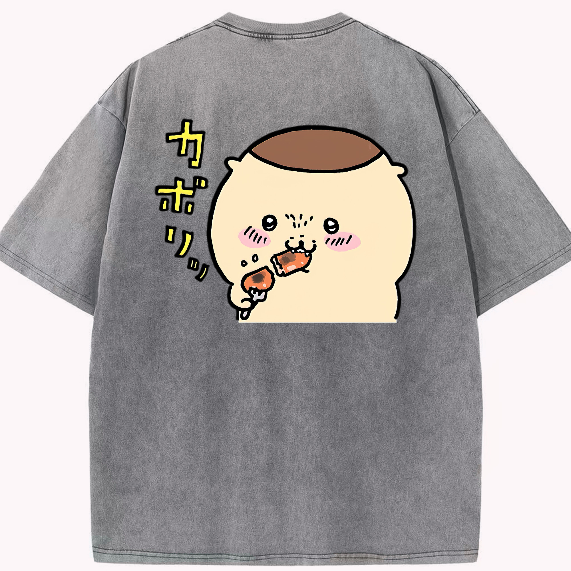 （画像用） ちいかわ くりまんじゅう Chii-kawa kuri manjū 綿100% ヴィンテージ風 半袖Tシャツ（背面プリント）
