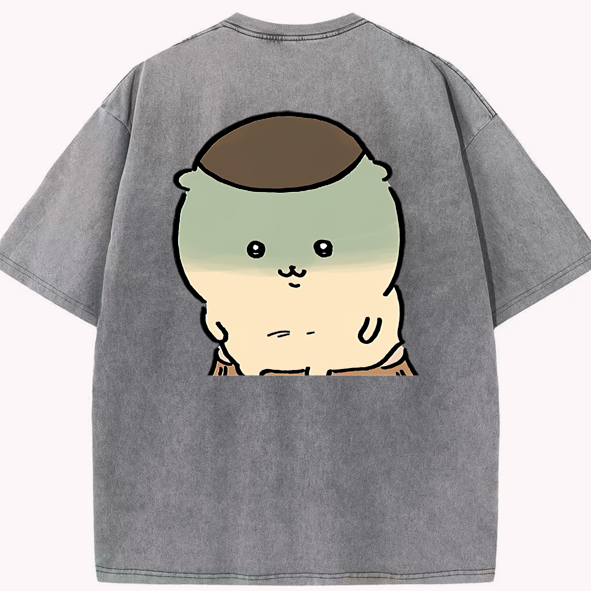 （画像用） ちいかわ くりまんじゅう Chii-kawa kuri manjū 綿100% ヴィンテージ風 半袖Tシャツ（背面プリント）