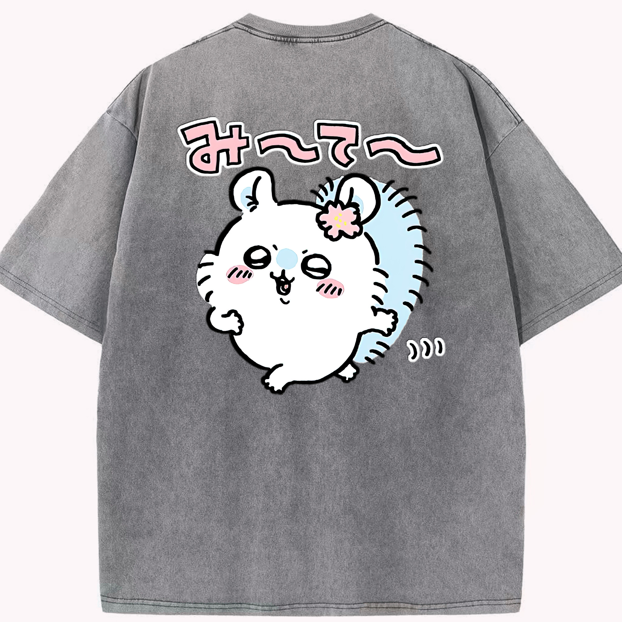（画像用） ちいかわ モモンガ Chii-kawa Momonga 綿100% ヴィンテージ風 半袖Tシャツ（背面プリント）