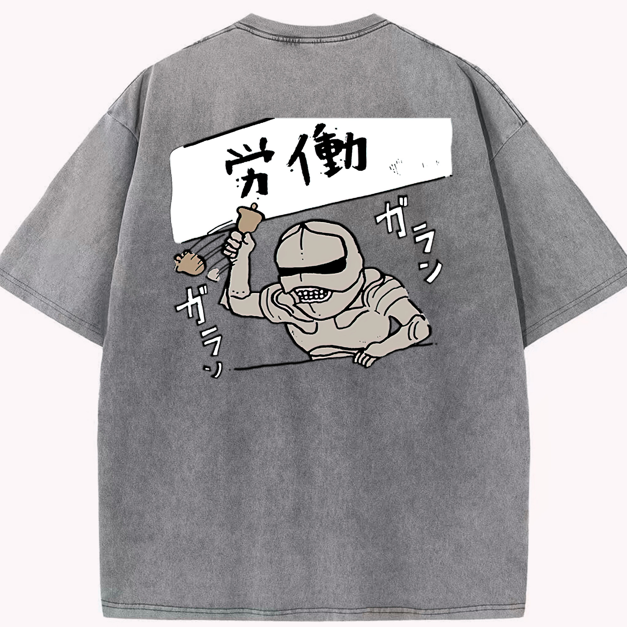 （画像用） ちいかわ 労働の鎧さん Chii-kawa Mr. Armor of Labor 綿100% ヴィンテージ風 半袖Tシャツ（背面プリント）