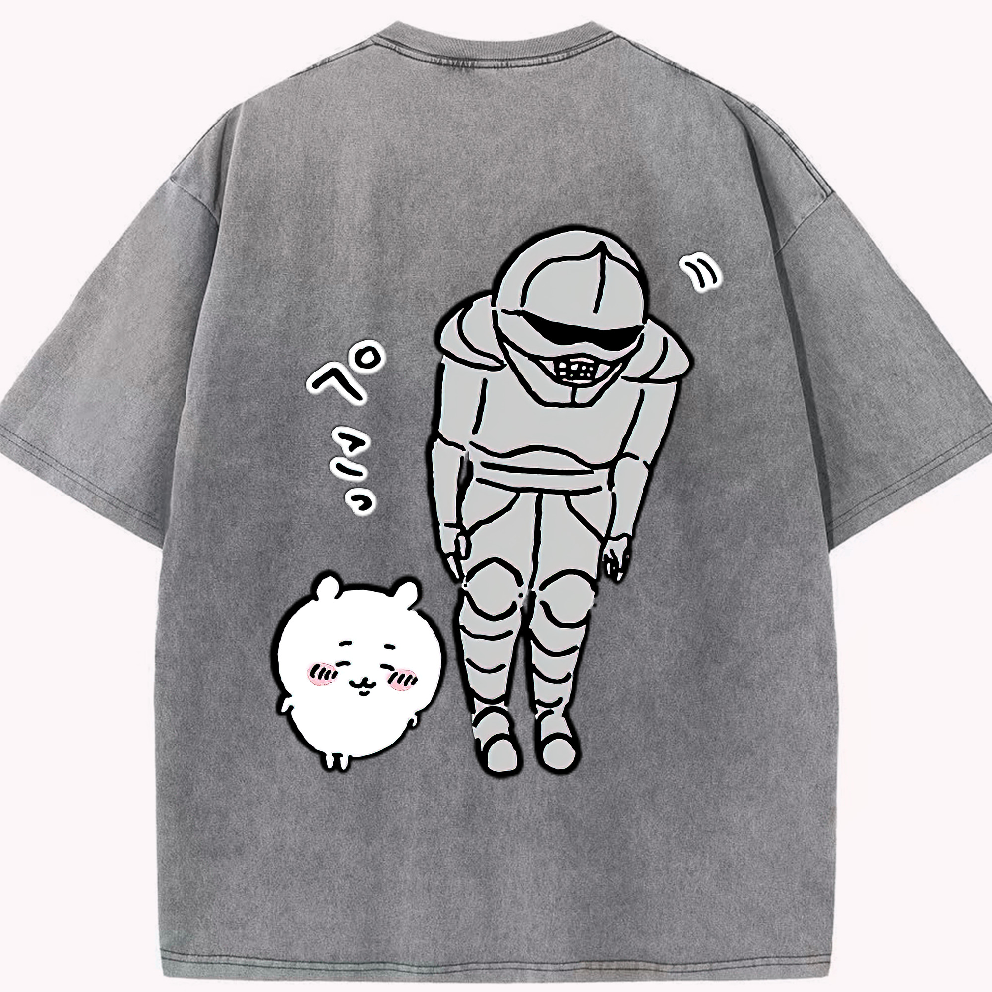 （画像用） ちいかわ 労働の鎧さん Chii-kawa Mr. Armor of Labor 綿100% ヴィンテージ風 半袖Tシャツ（背面プリント）