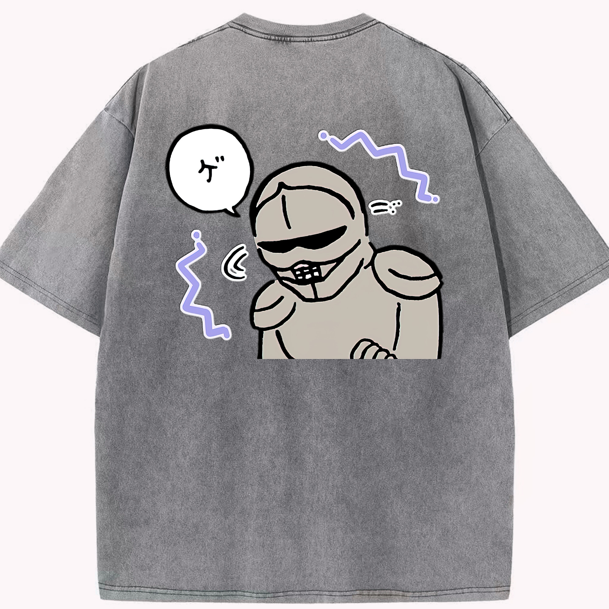 （画像用） ちいかわ 労働の鎧さん Chii-kawa Mr. Armor of Labor 綿100% ヴィンテージ風 半袖Tシャツ（背面プリント）