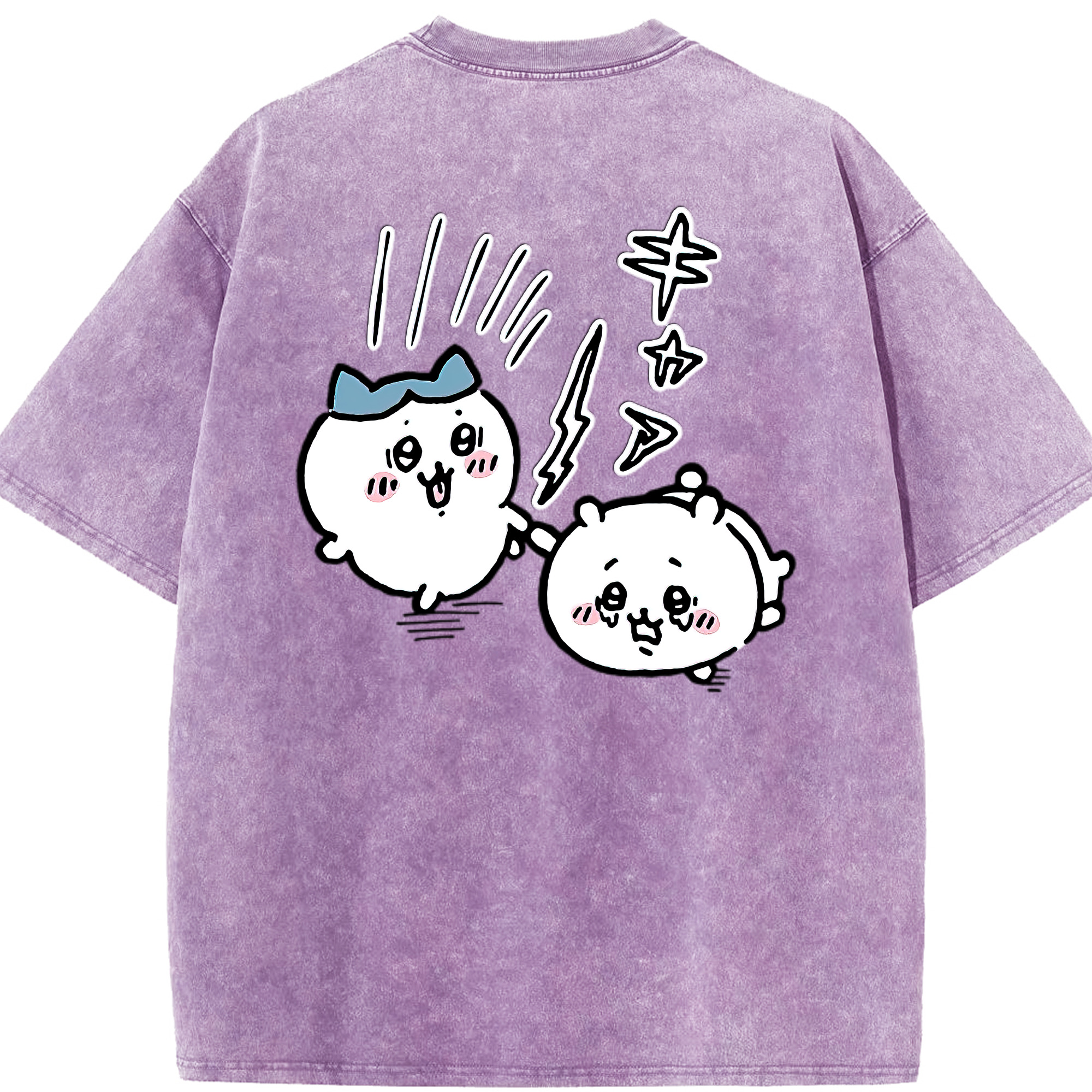 （画像用） ちいかわ ハチワレ Chii-kawa hachiware 綿100% ヴィンテージ風 半袖Tシャツ（背面プリント）