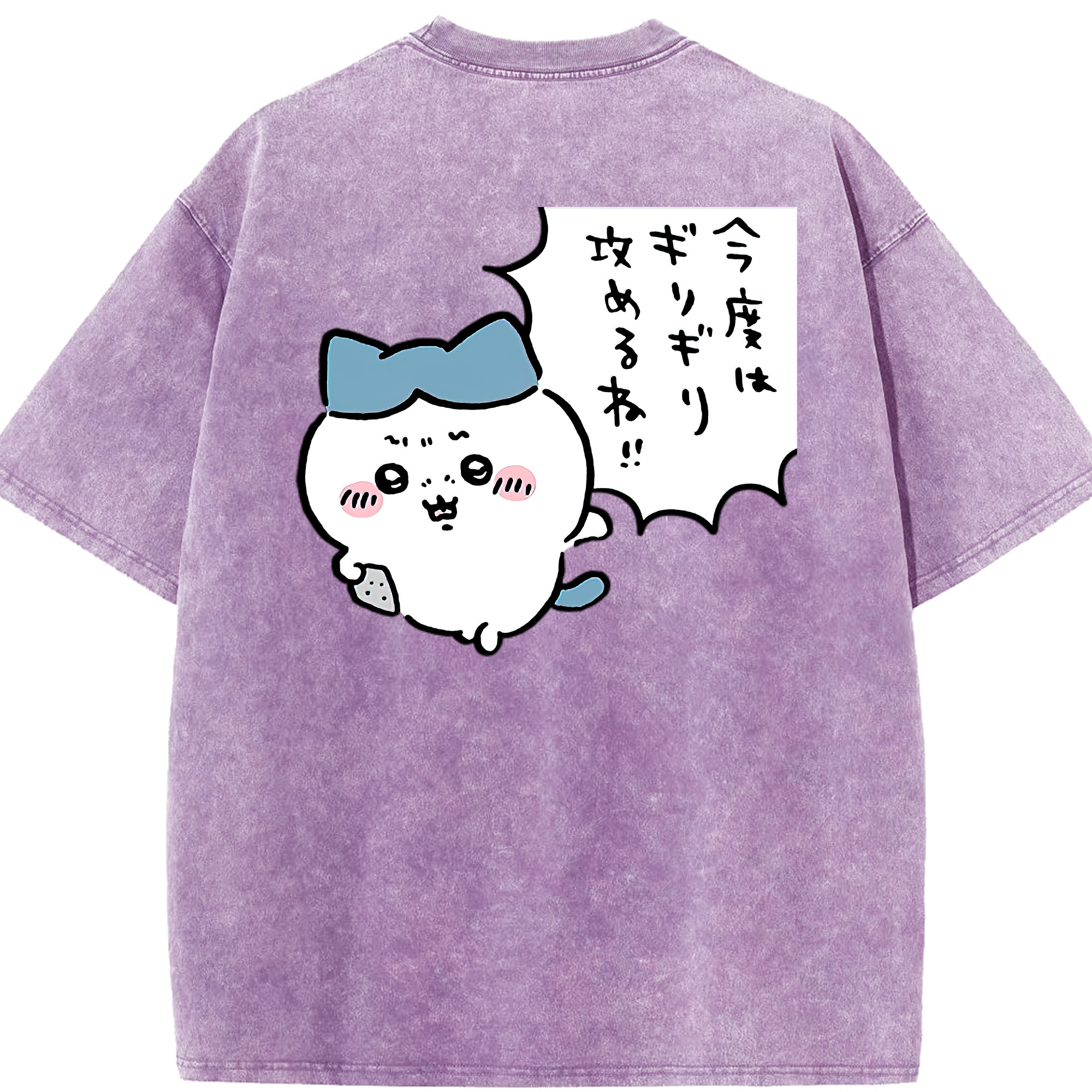 （画像用） ちいかわ ハチワレ Chii-kawa hachiware 綿100% ヴィンテージ風 半袖Tシャツ（背面プリント）