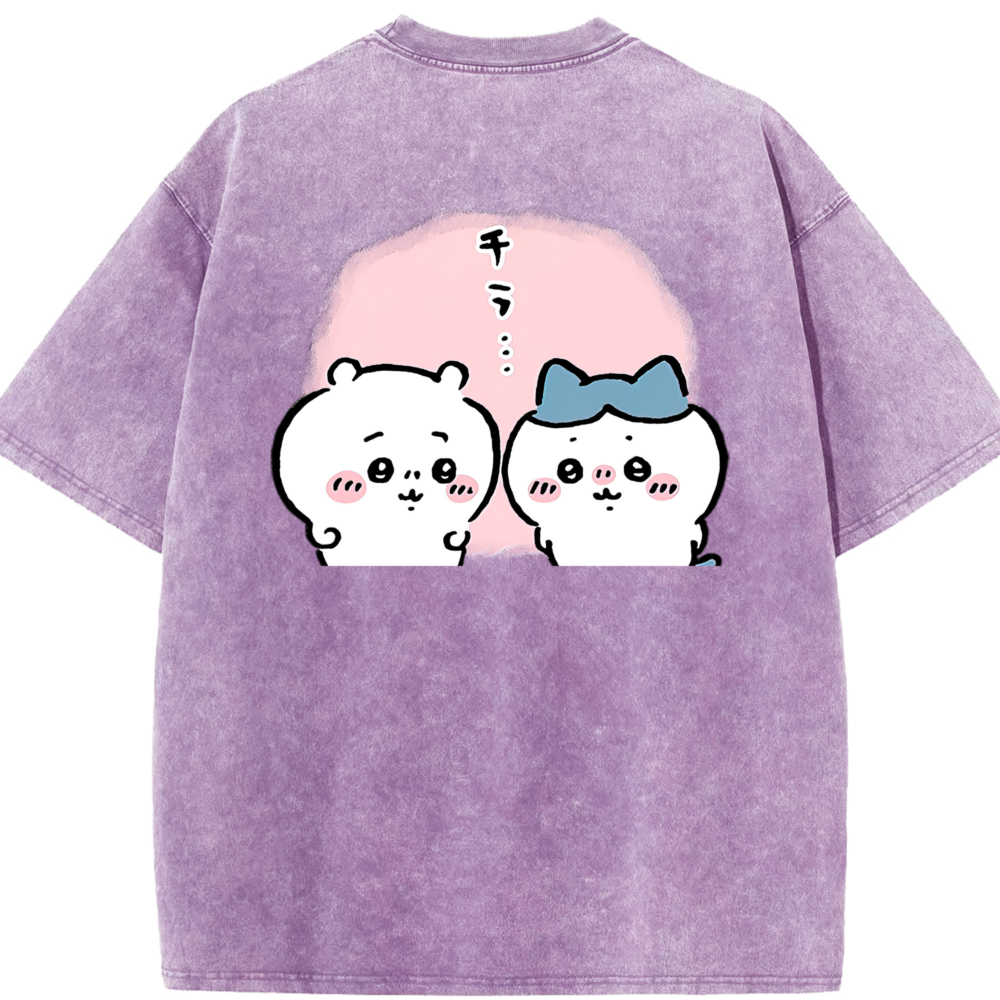 （画像用） ちいかわ ハチワレ Chii-kawa hachiware 綿100% ヴィンテージ風 半袖Tシャツ（背面プリント）