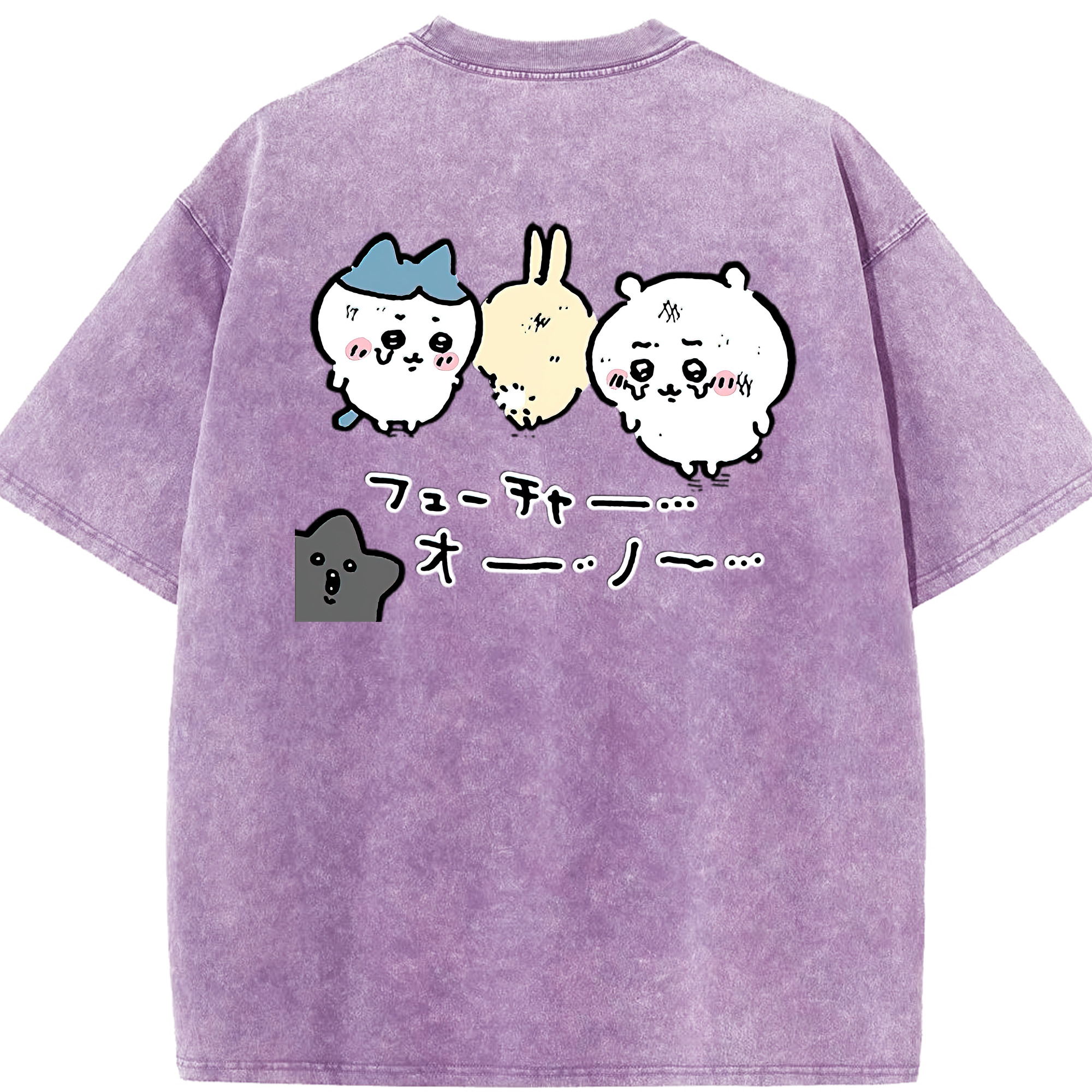 （画像用） ちいかわ ハチワレ Chii-kawa hachiware 綿100% ヴィンテージ風 半袖Tシャツ（背面プリント）