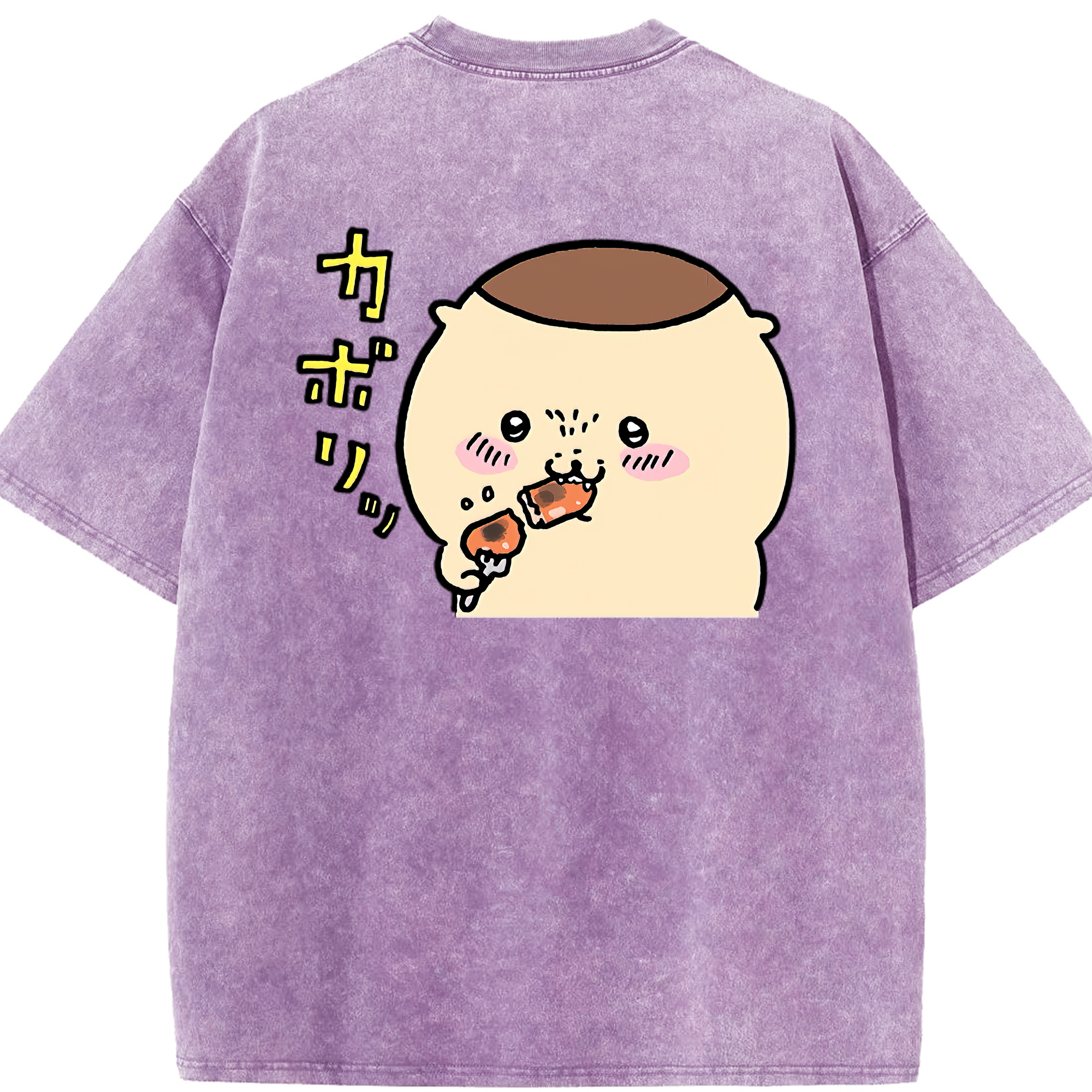 （画像用） ちいかわ くりまんじゅう Chii-kawa kuri manjū 綿100% ヴィンテージ風 半袖Tシャツ（背面プリント）