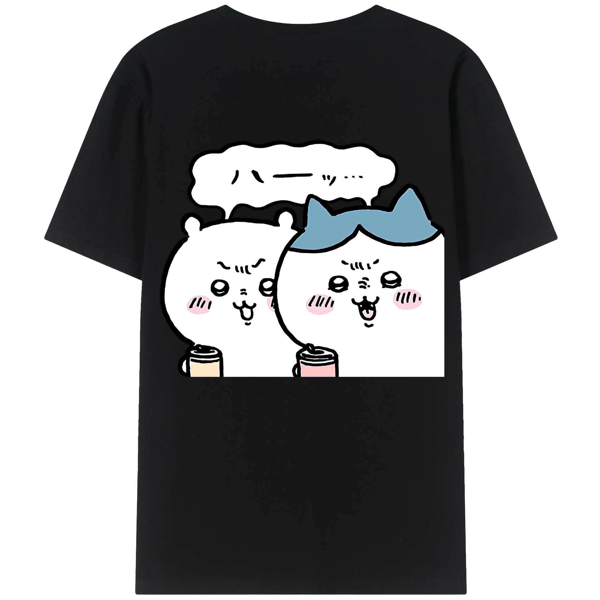 （画像用） ちいかわ ハチワレ Chii-kawa hachiware 綿100％ メンズ半袖Tシャツ（バックプリント） 通気性