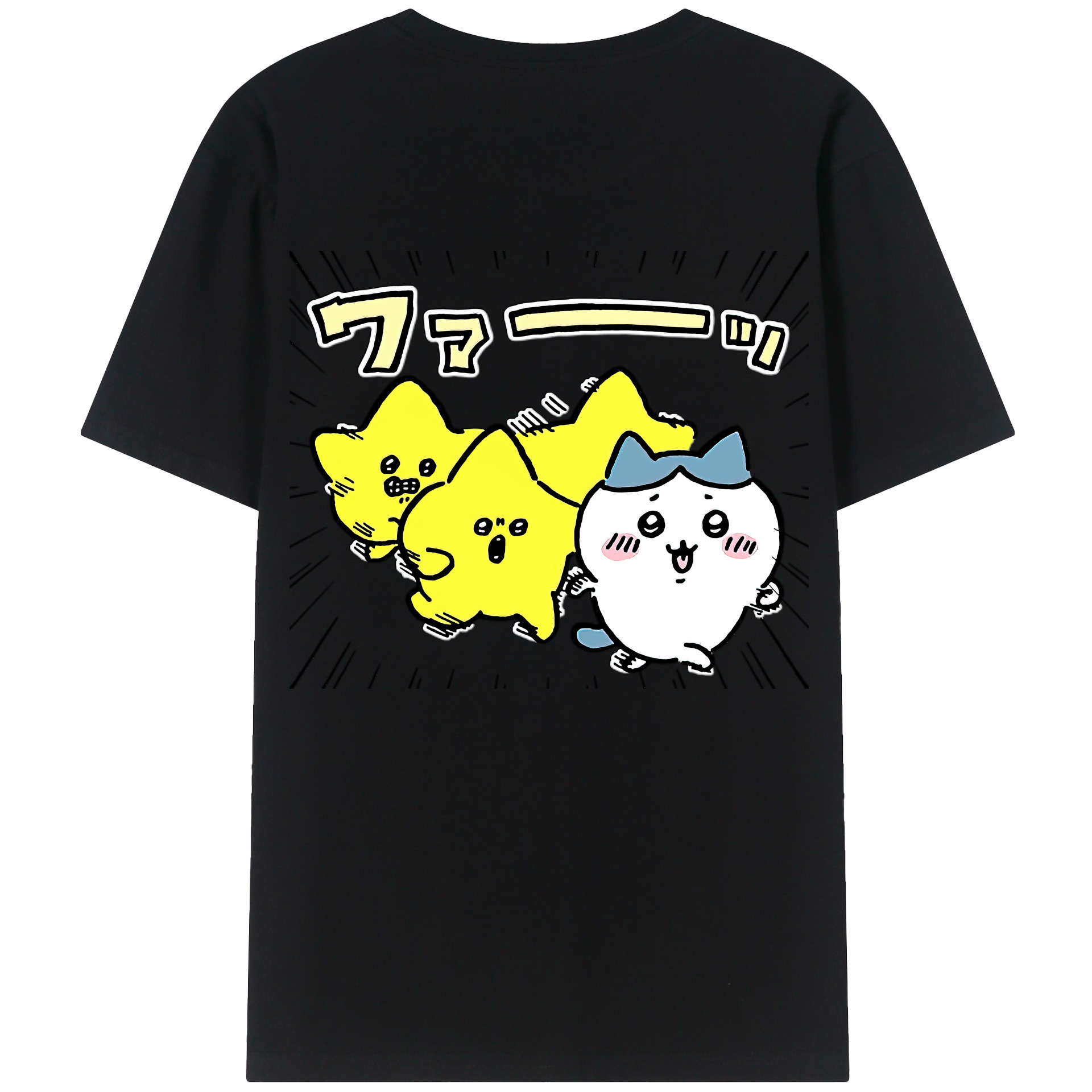 （画像用） ちいかわ 流れ星 Chii-kawa Shooting star 綿100％ メンズ半袖Tシャツ（バックプリント） 通気性
