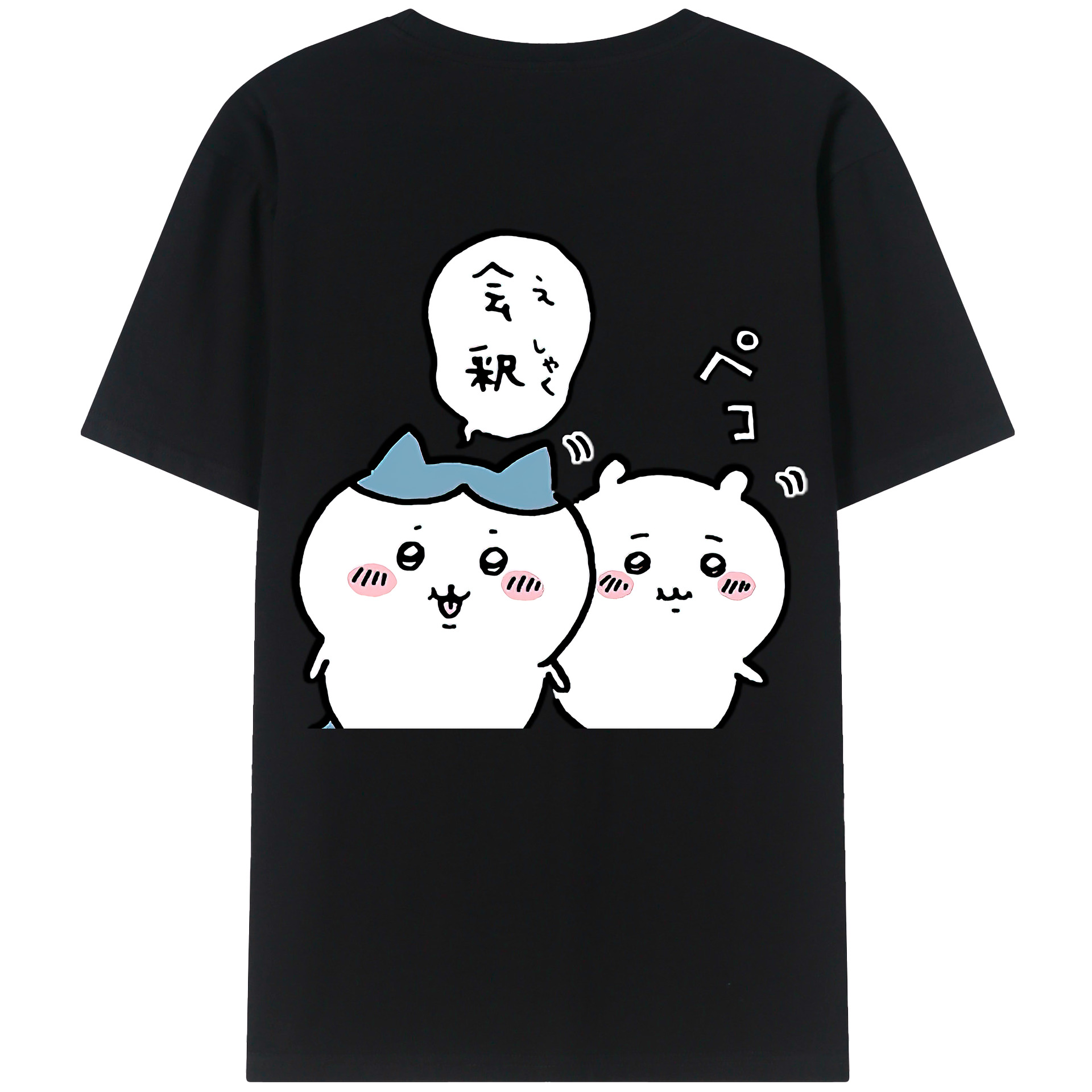 （画像用） ちいかわ ハチワレ Chii-kawa hachiware 綿100％ メンズ半袖Tシャツ（バックプリント） 通気性