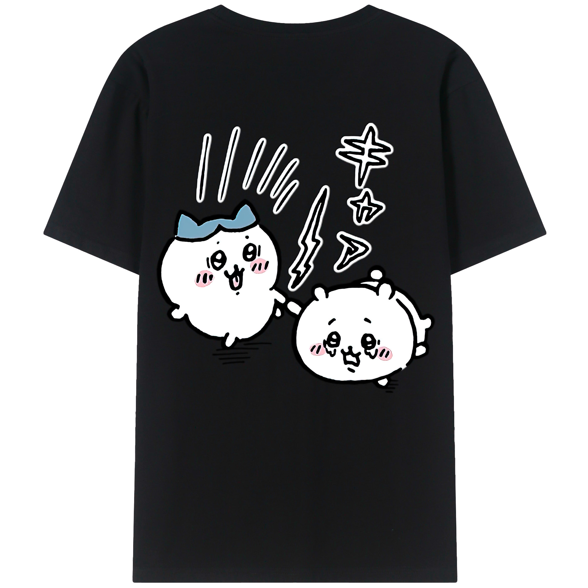 （画像用） ちいかわ ハチワレ Chii-kawa hachiware 綿100％ メンズ半袖Tシャツ（バックプリント） 通気性