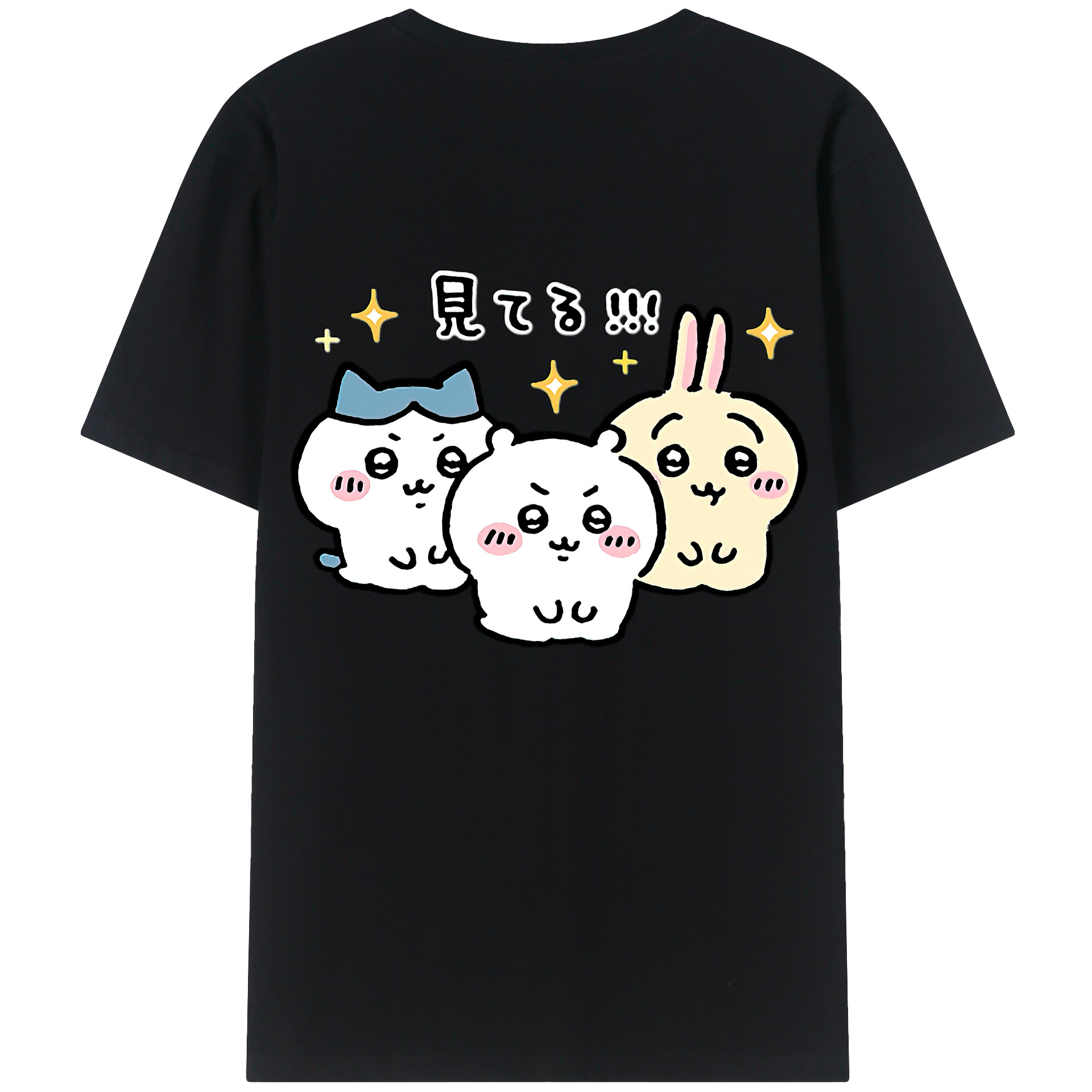 （画像用） ちいかわ ハチワレ Chii-kawa hachiware 綿100％ メンズ半袖Tシャツ（バックプリント） 通気性