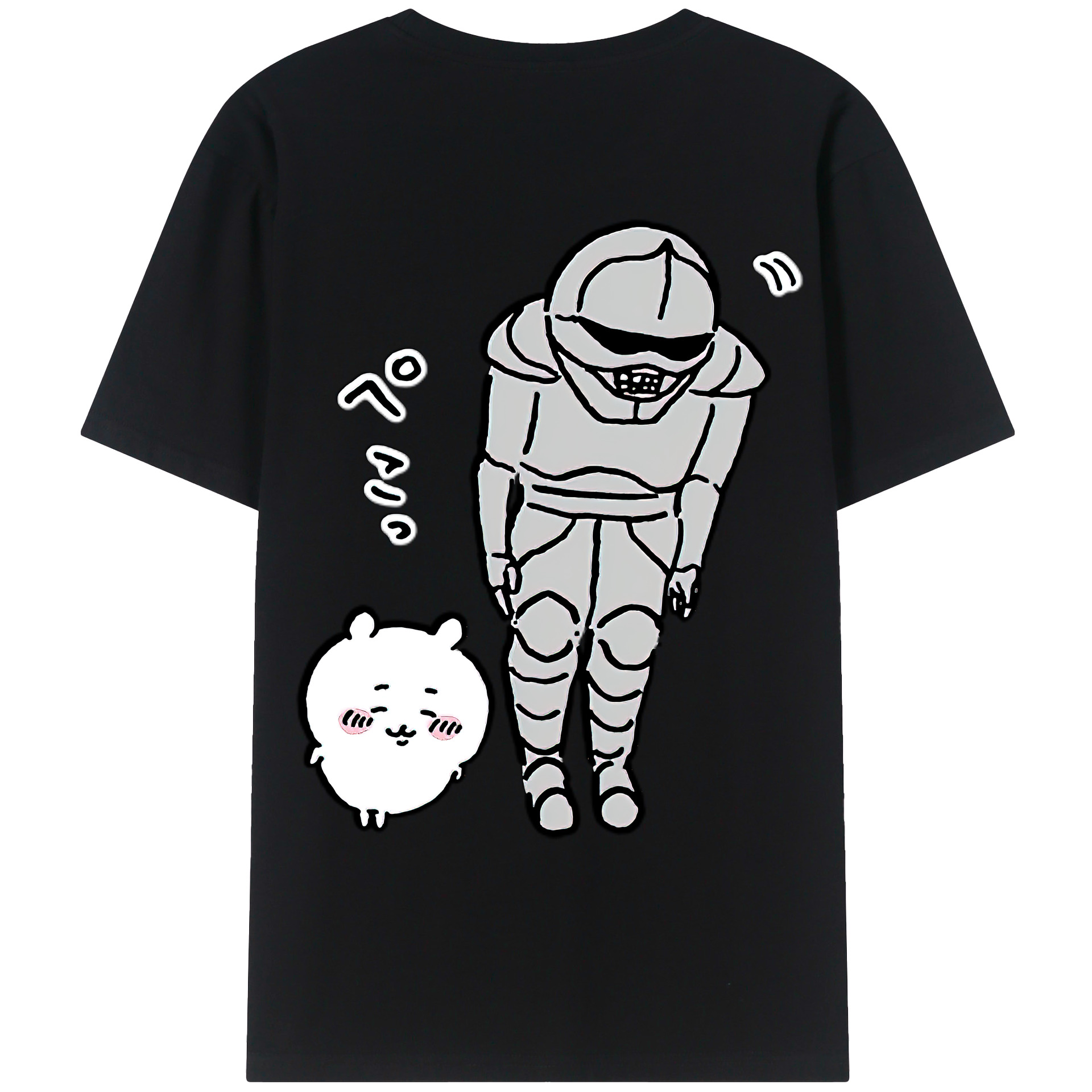 （画像用） ちいかわ 労働の鎧さん Chii-kawa Mr. Armor of Labor 綿100％ メンズ半袖Tシャツ（バックプリント） 通気性
