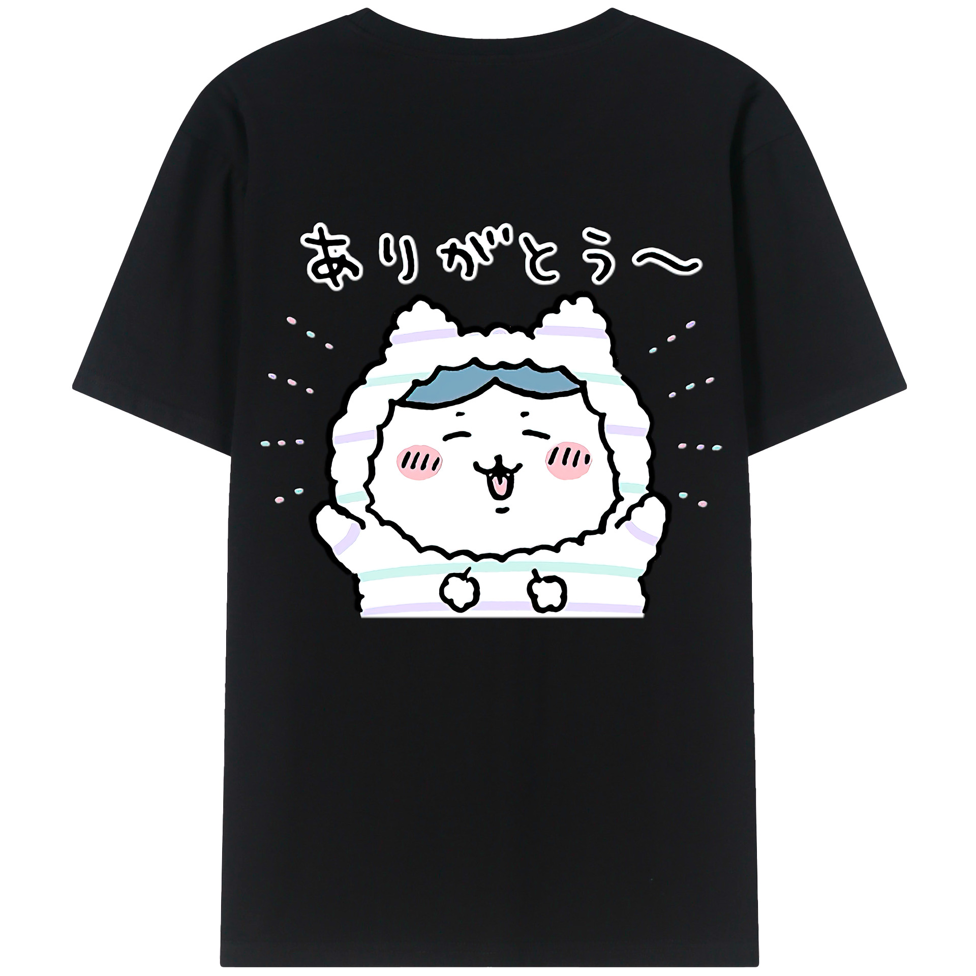 （画像用） ちいかわ ハチワレ Chii-kawa hachiware 綿100％ メンズ半袖Tシャツ（バックプリント） 通気性