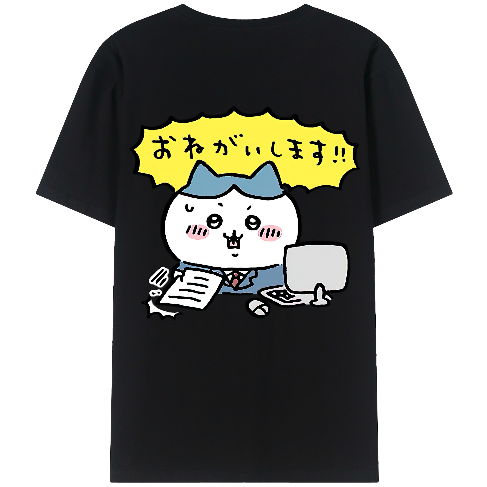 （画像用） ちいかわ ハチワレ Chii-kawa hachiware 綿100％ メンズ半袖Tシャツ（バックプリント） 通気性