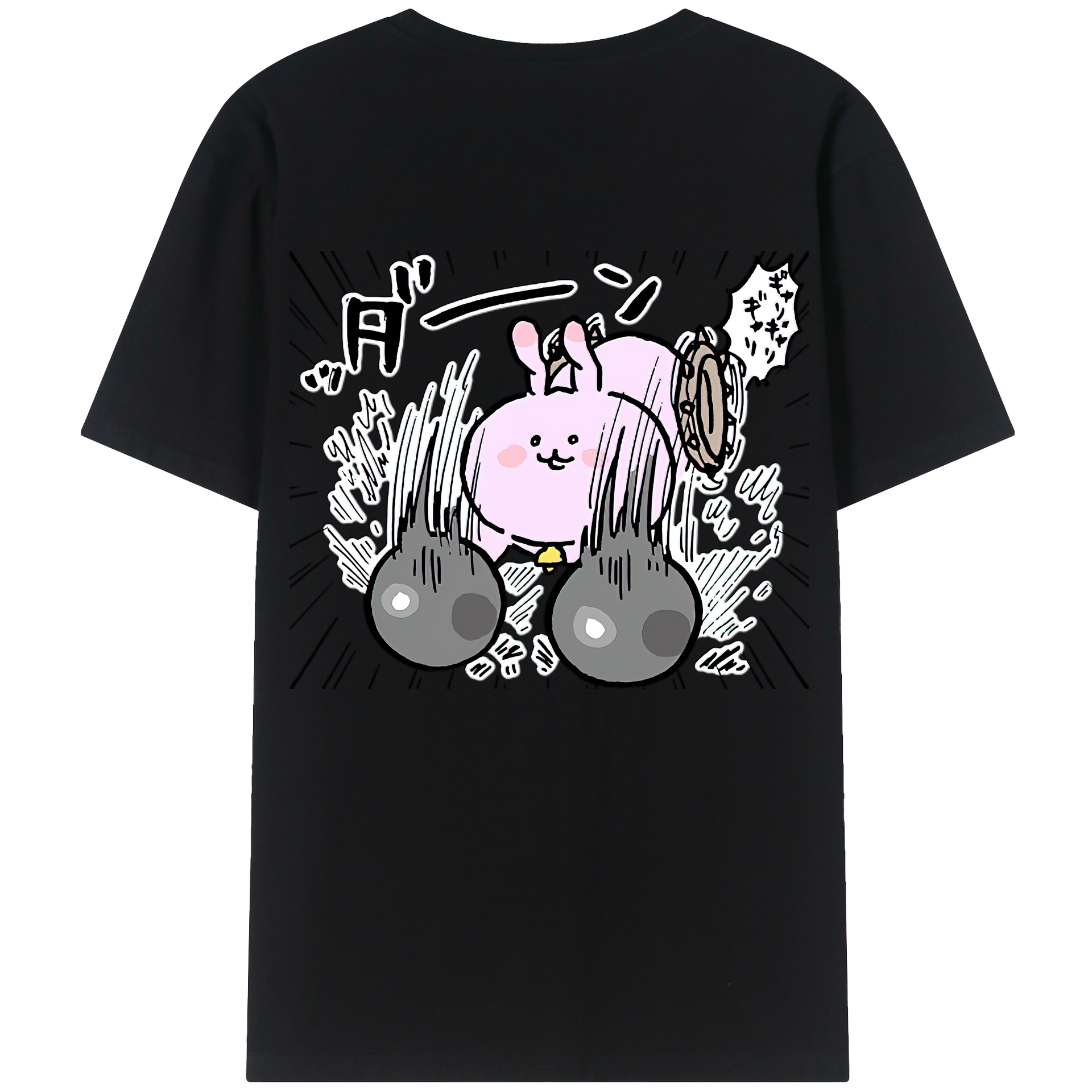 （画像用） ちいかわ うさぎ Chii-kawa usagi 綿100％ メンズ半袖Tシャツ（バックプリント） 通気性