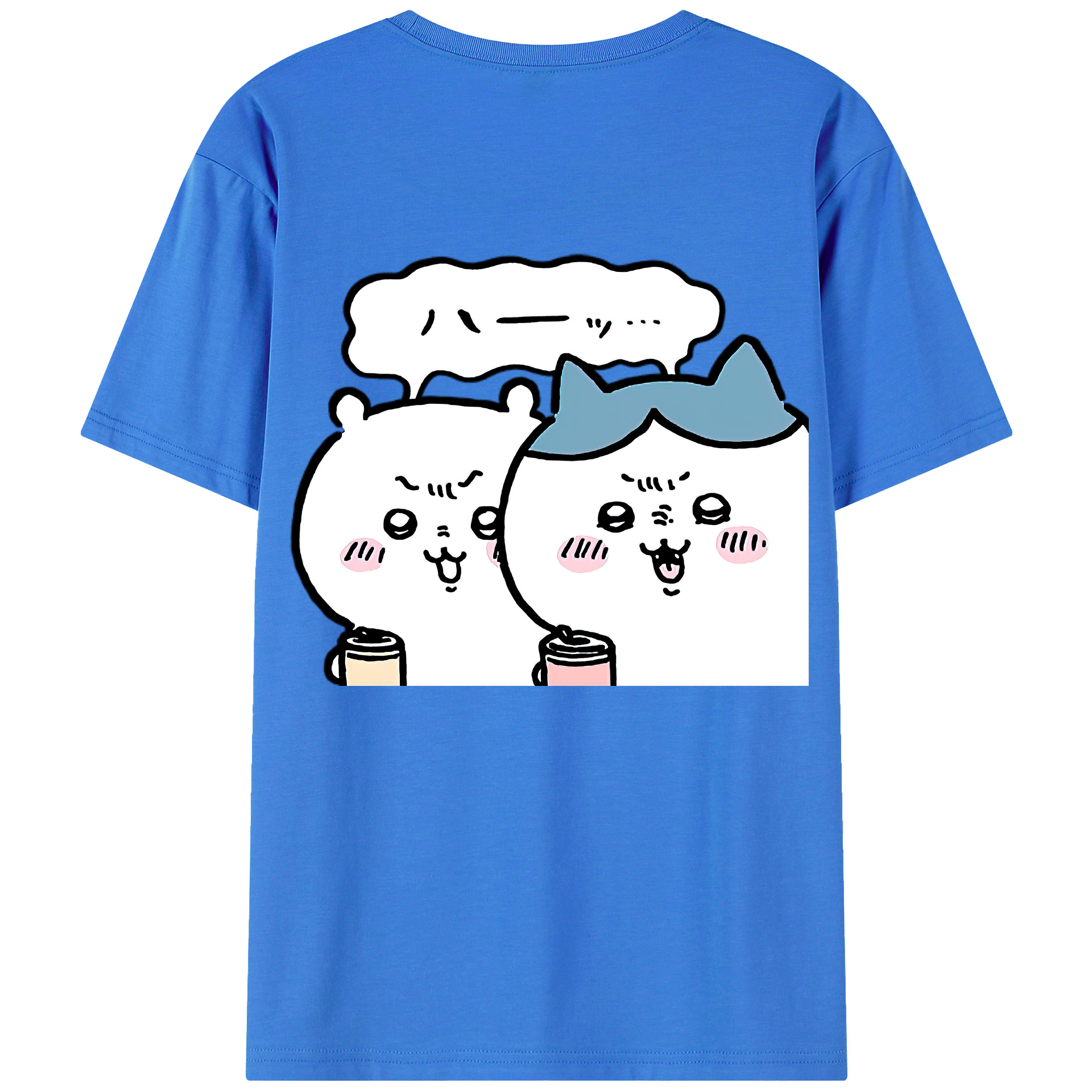 （画像用） ちいかわ ハチワレ Chii-kawa hachiware 綿100％ メンズ半袖Tシャツ（バックプリント） 通気性