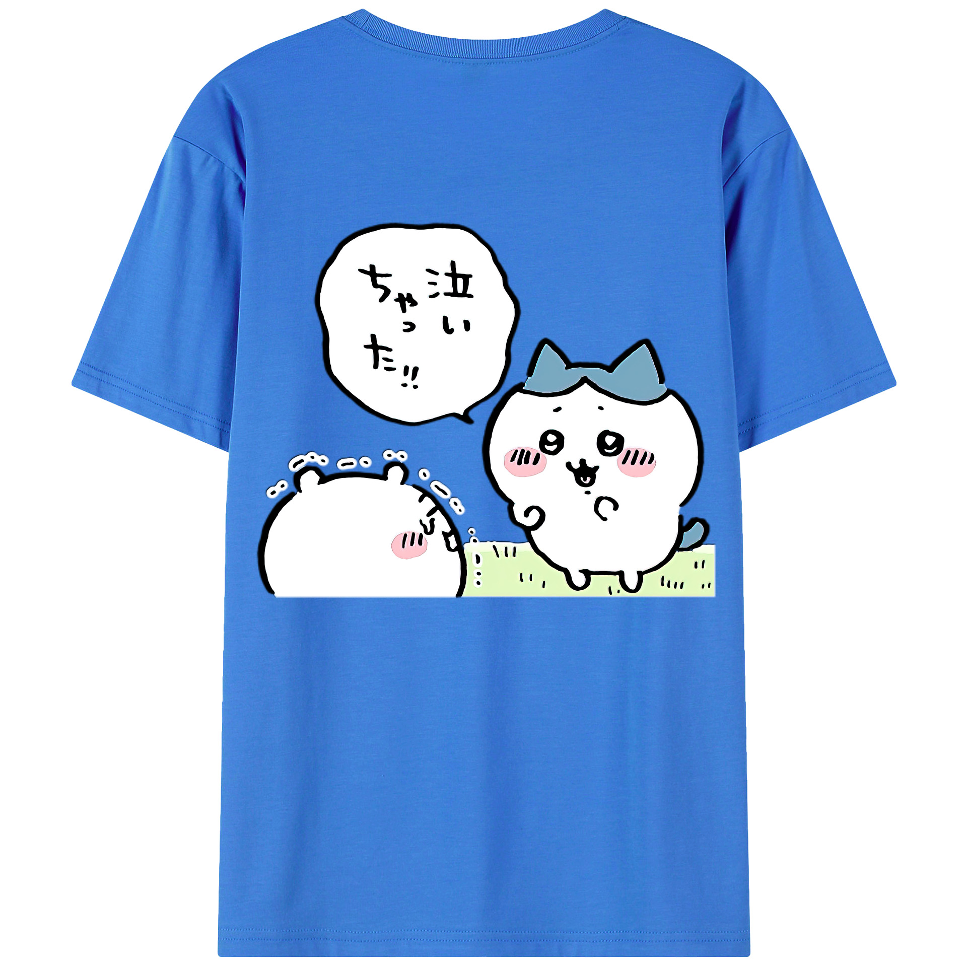 （画像用） ちいかわ ハチワレ Chii-kawa hachiware 綿100％ メンズ半袖Tシャツ（バックプリント） 通気性