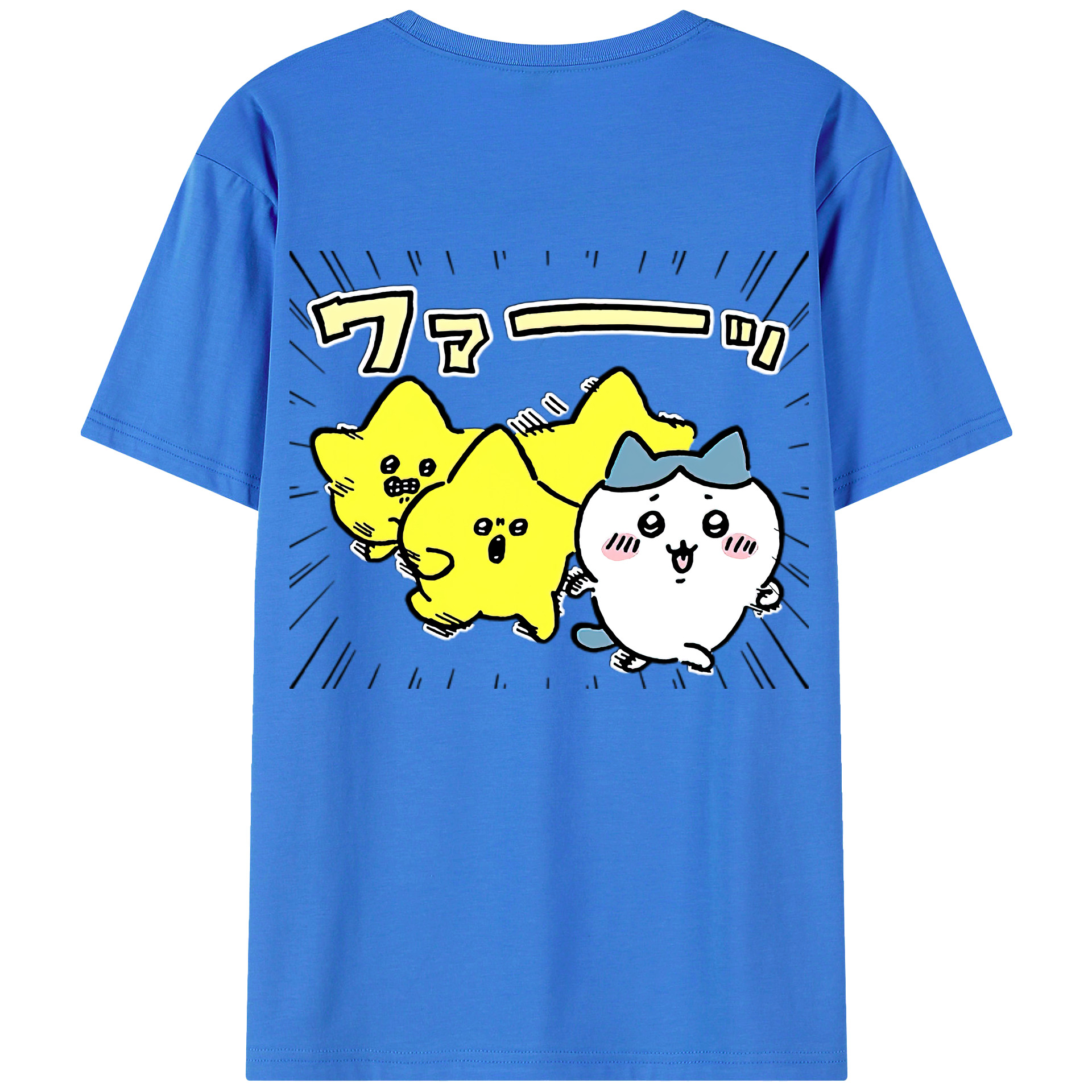 （画像用） ちいかわ 流れ星 Chii-kawa Shooting star 綿100％ メンズ半袖Tシャツ（バックプリント） 通気性