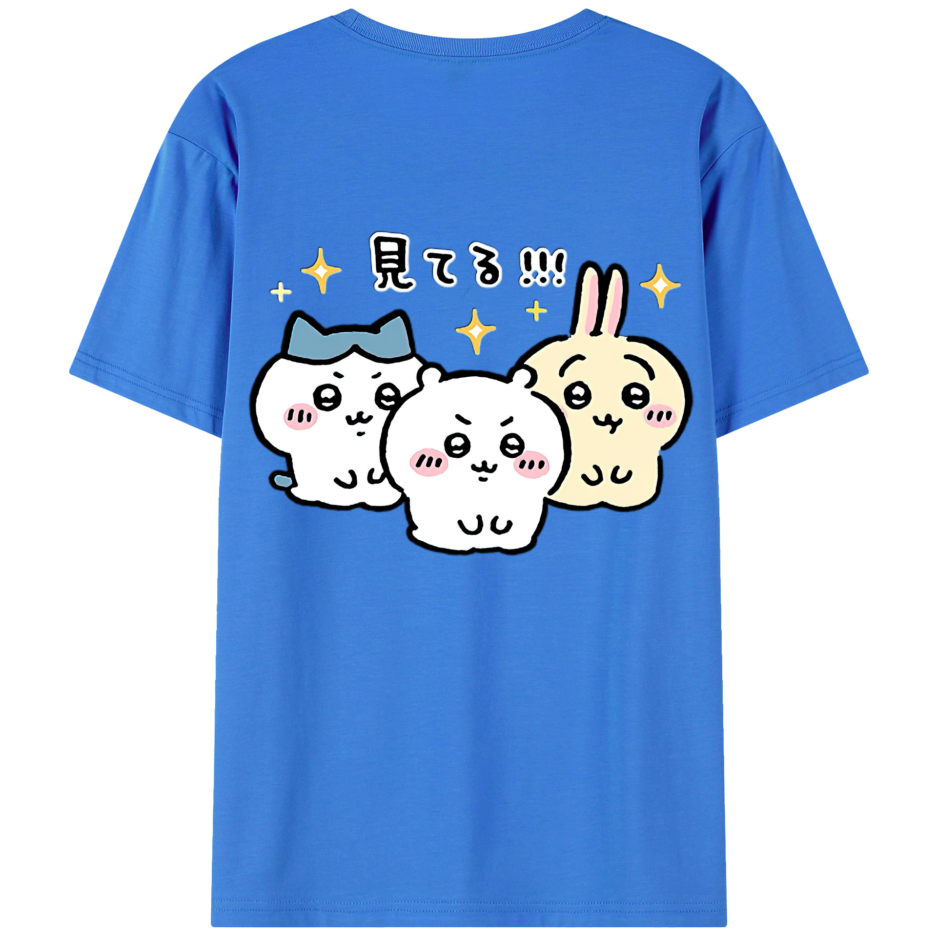 （画像用） ちいかわ ハチワレ Chii-kawa hachiware 綿100％ メンズ半袖Tシャツ（バックプリント） 通気性