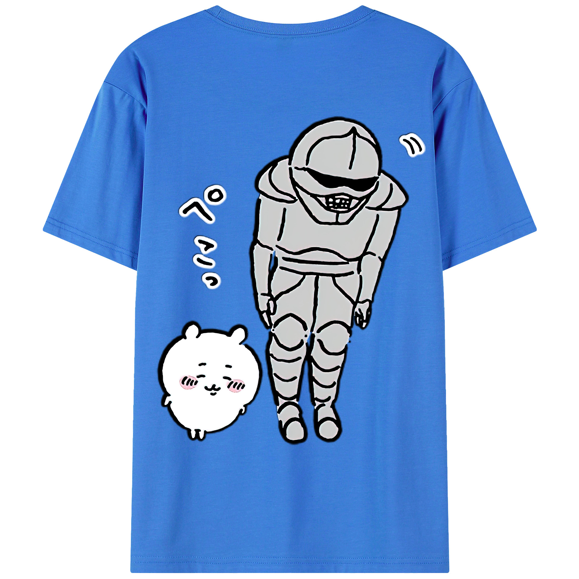 （画像用） ちいかわ 労働の鎧さん Chii-kawa Mr. Armor of Labor 綿100％ メンズ半袖Tシャツ（バックプリント） 通気性