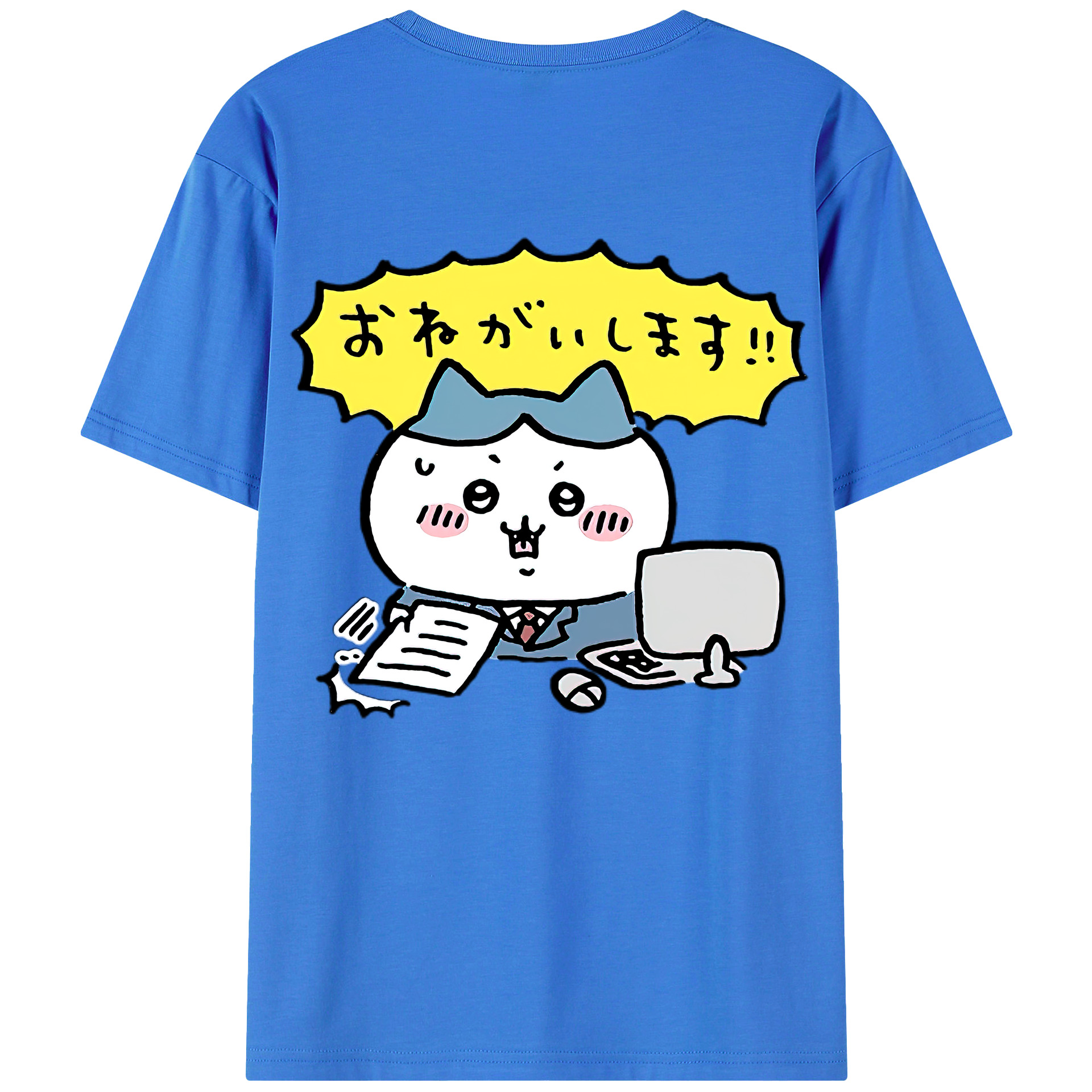 （画像用） ちいかわ ハチワレ Chii-kawa hachiware 綿100％ メンズ半袖Tシャツ（バックプリント） 通気性