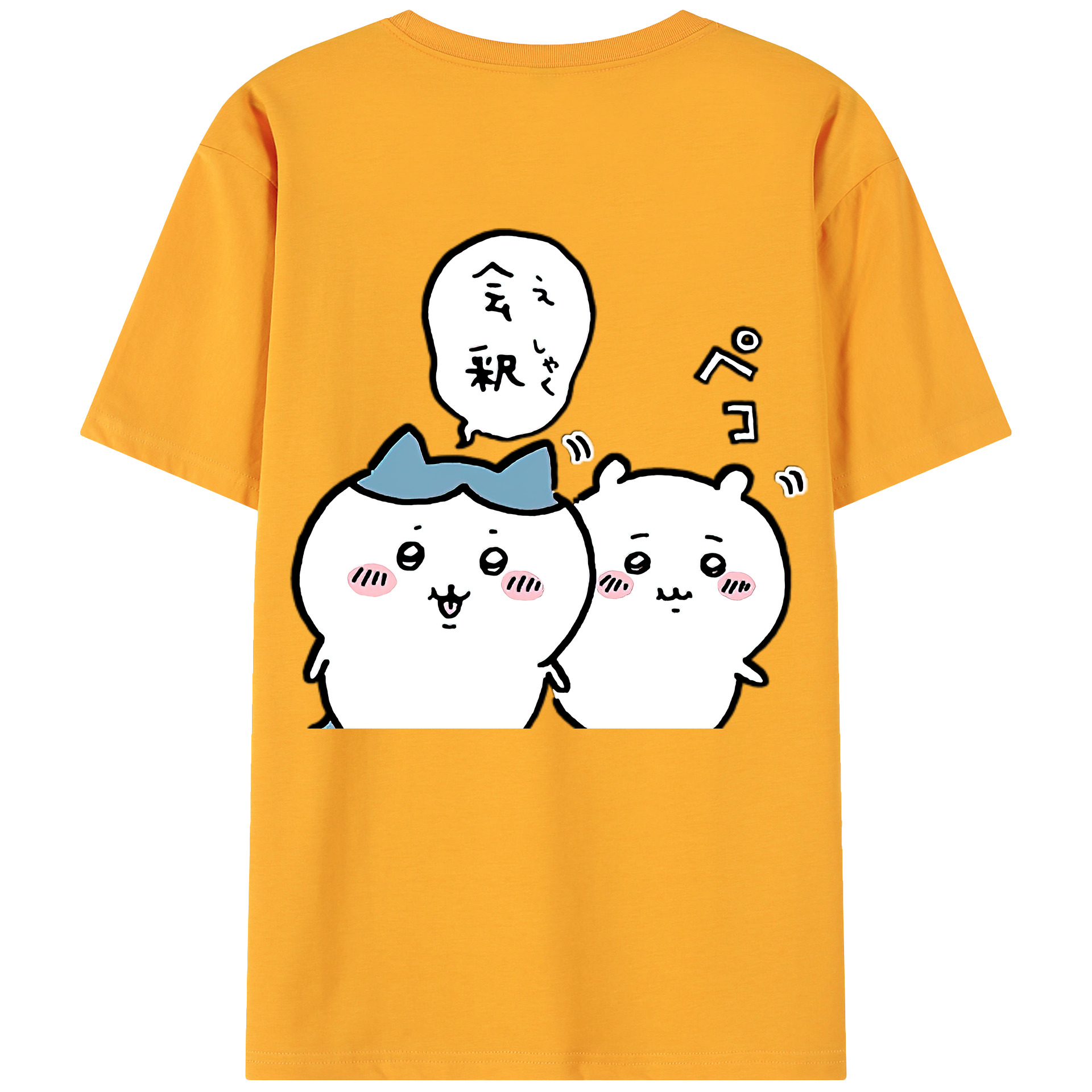 （画像用） ちいかわ ハチワレ Chii-kawa hachiware 綿100％ メンズ半袖Tシャツ（バックプリント） 通気性