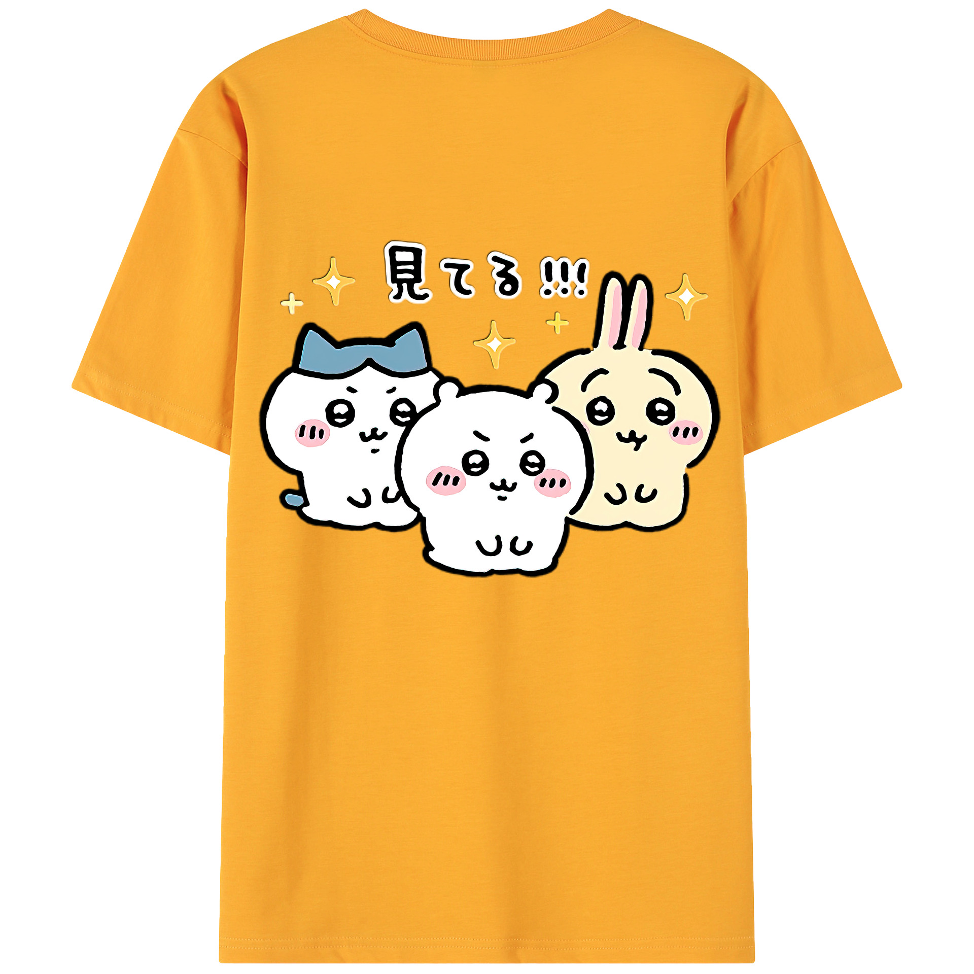 （画像用） ちいかわ ハチワレ Chii-kawa hachiware 綿100％ メンズ半袖Tシャツ（バックプリント） 通気性