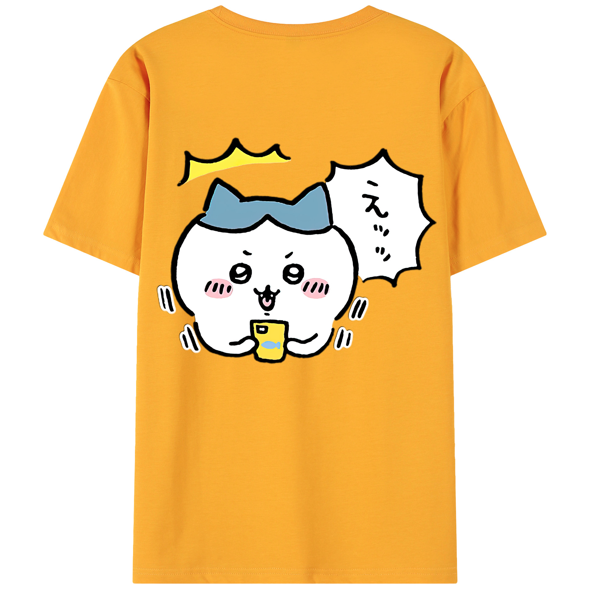 （画像用） ちいかわ ハチワレ Chii-kawa hachiware 綿100％ メンズ半袖Tシャツ（バックプリント） 通気性