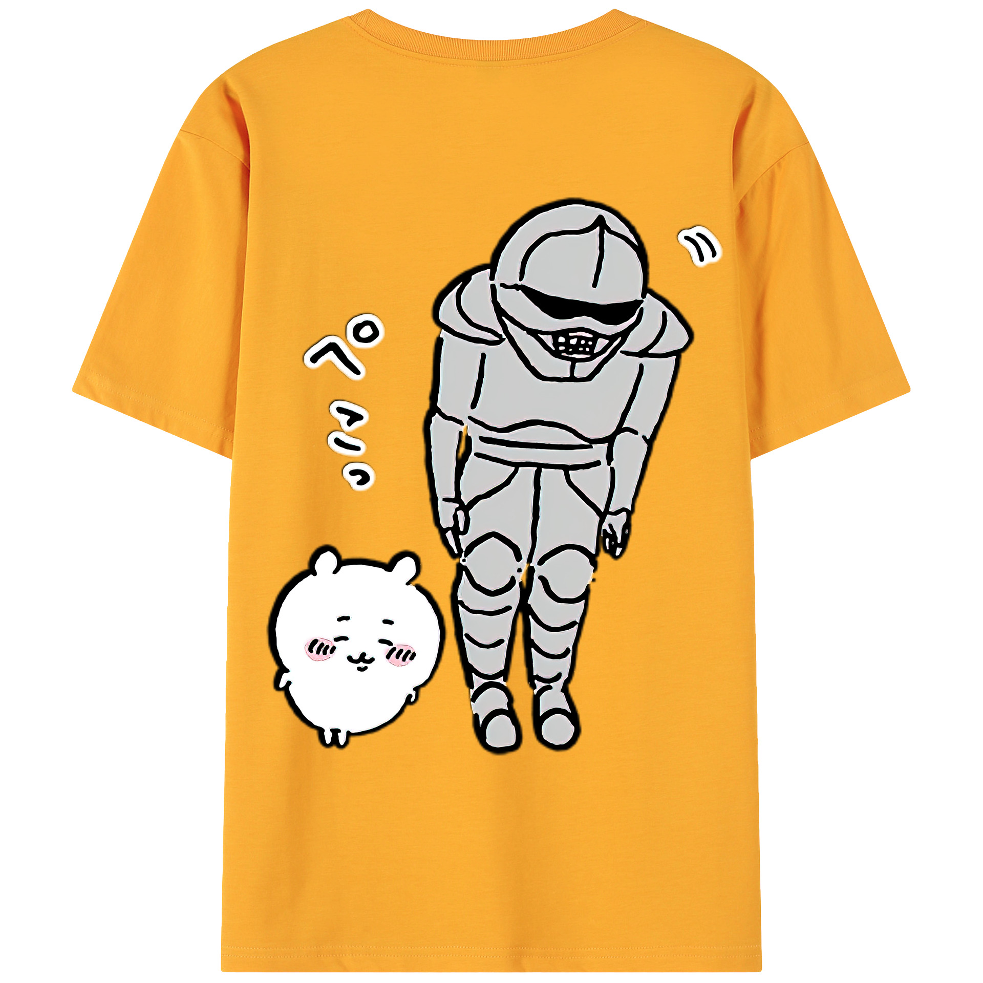（画像用） ちいかわ 労働の鎧さん Chii-kawa Mr. Armor of Labor 綿100％ メンズ半袖Tシャツ（バックプリント） 通気性