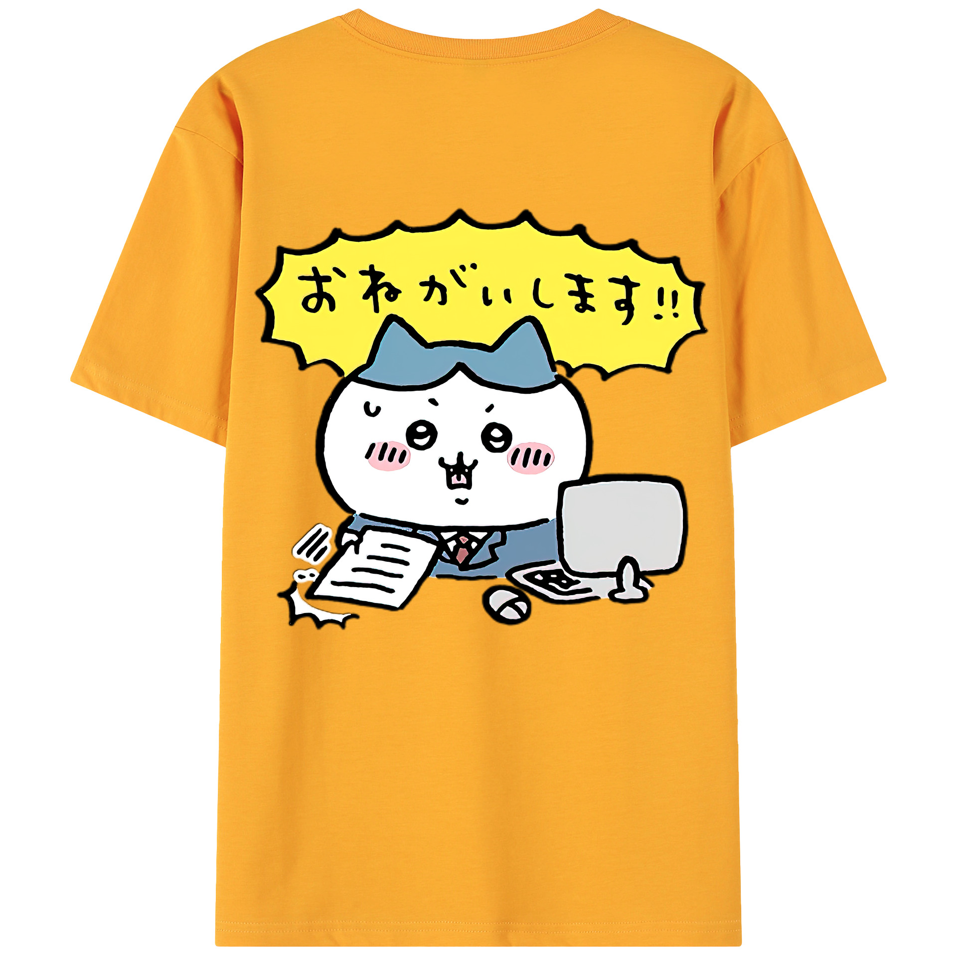 （画像用） ちいかわ ハチワレ Chii-kawa hachiware 綿100％ メンズ半袖Tシャツ（バックプリント） 通気性