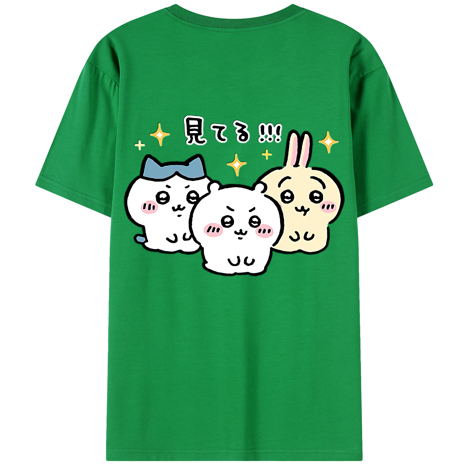 （画像用） ちいかわ ハチワレ Chii-kawa hachiware 綿100％ メンズ半袖Tシャツ（バックプリント） 通気性