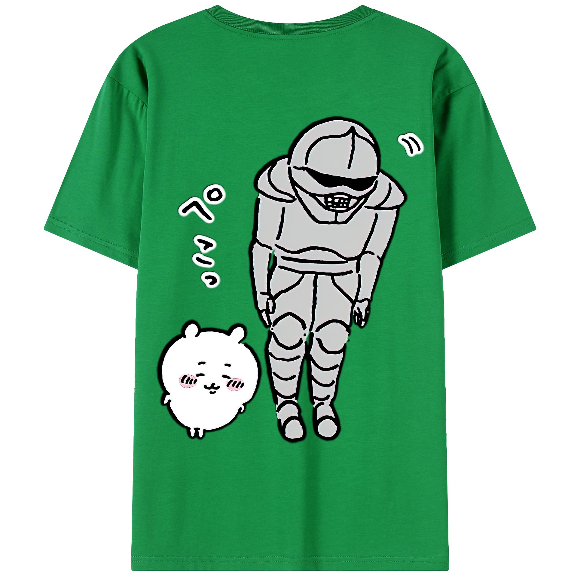 （画像用） ちいかわ 労働の鎧さん Chii-kawa Mr. Armor of Labor 綿100％ メンズ半袖Tシャツ（バックプリント） 通気性