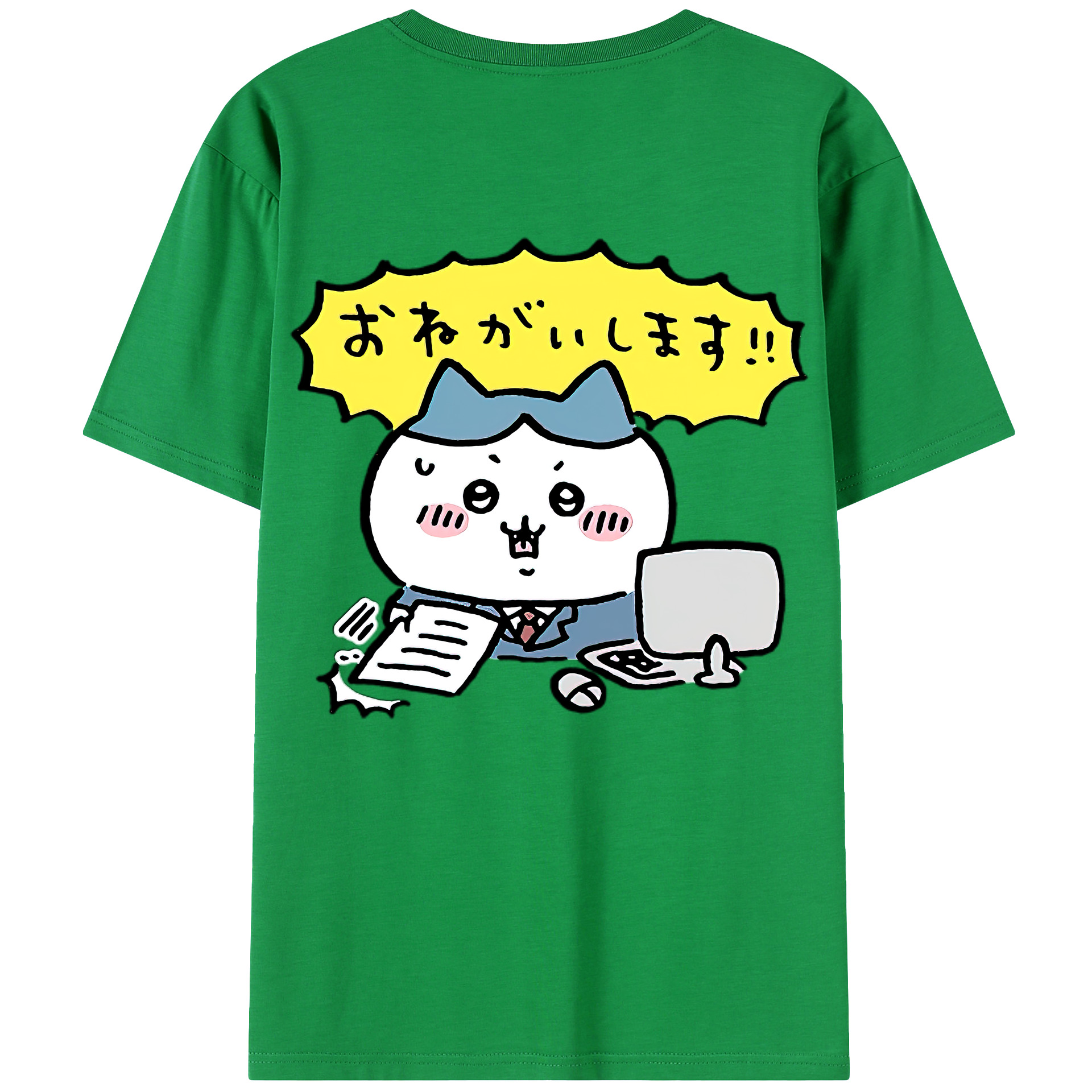 （画像用） ちいかわ ハチワレ Chii-kawa hachiware 綿100％ メンズ半袖Tシャツ（バックプリント） 通気性