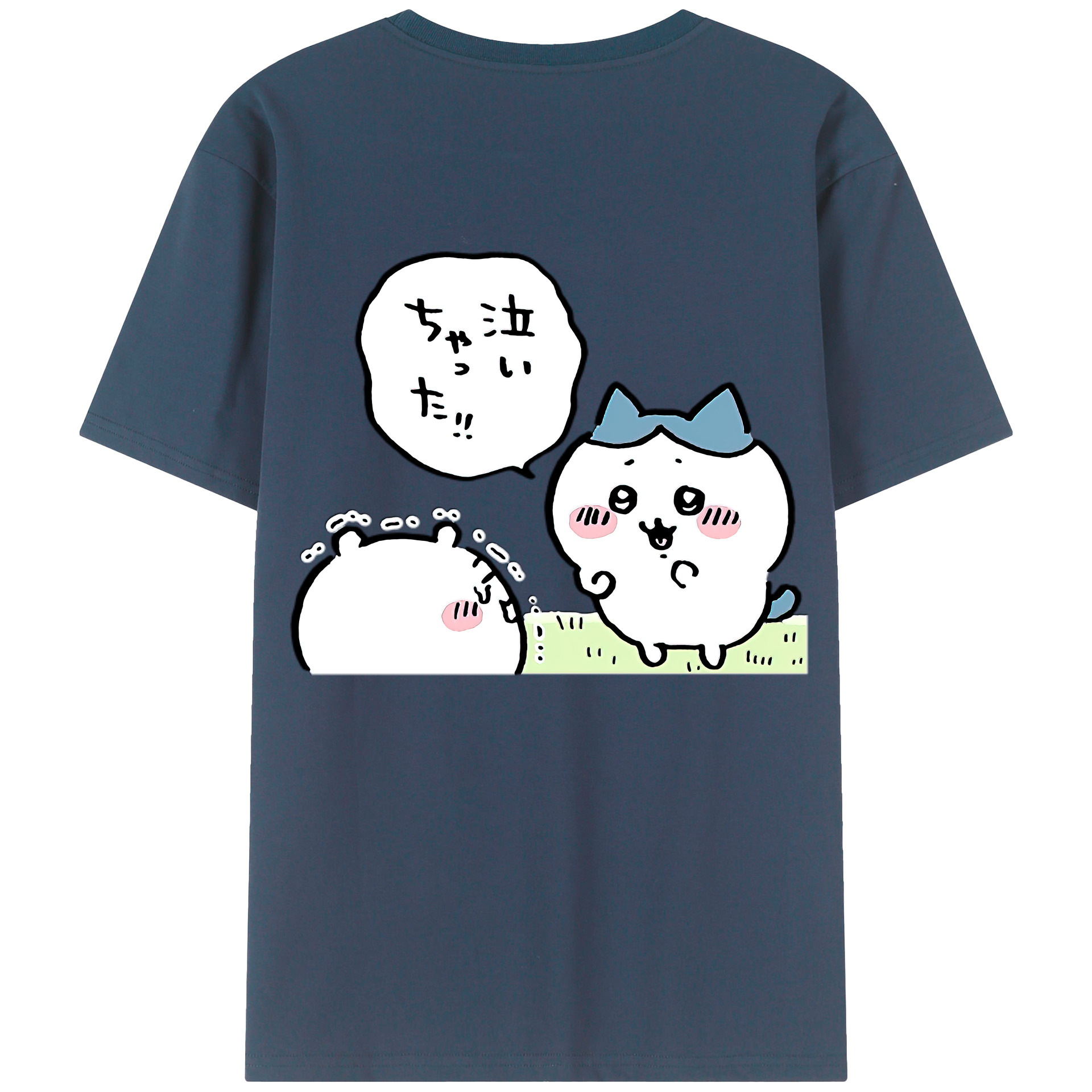 （画像用） ちいかわ ハチワレ Chii-kawa hachiware 綿100％ メンズ半袖Tシャツ（バックプリント） 通気性
