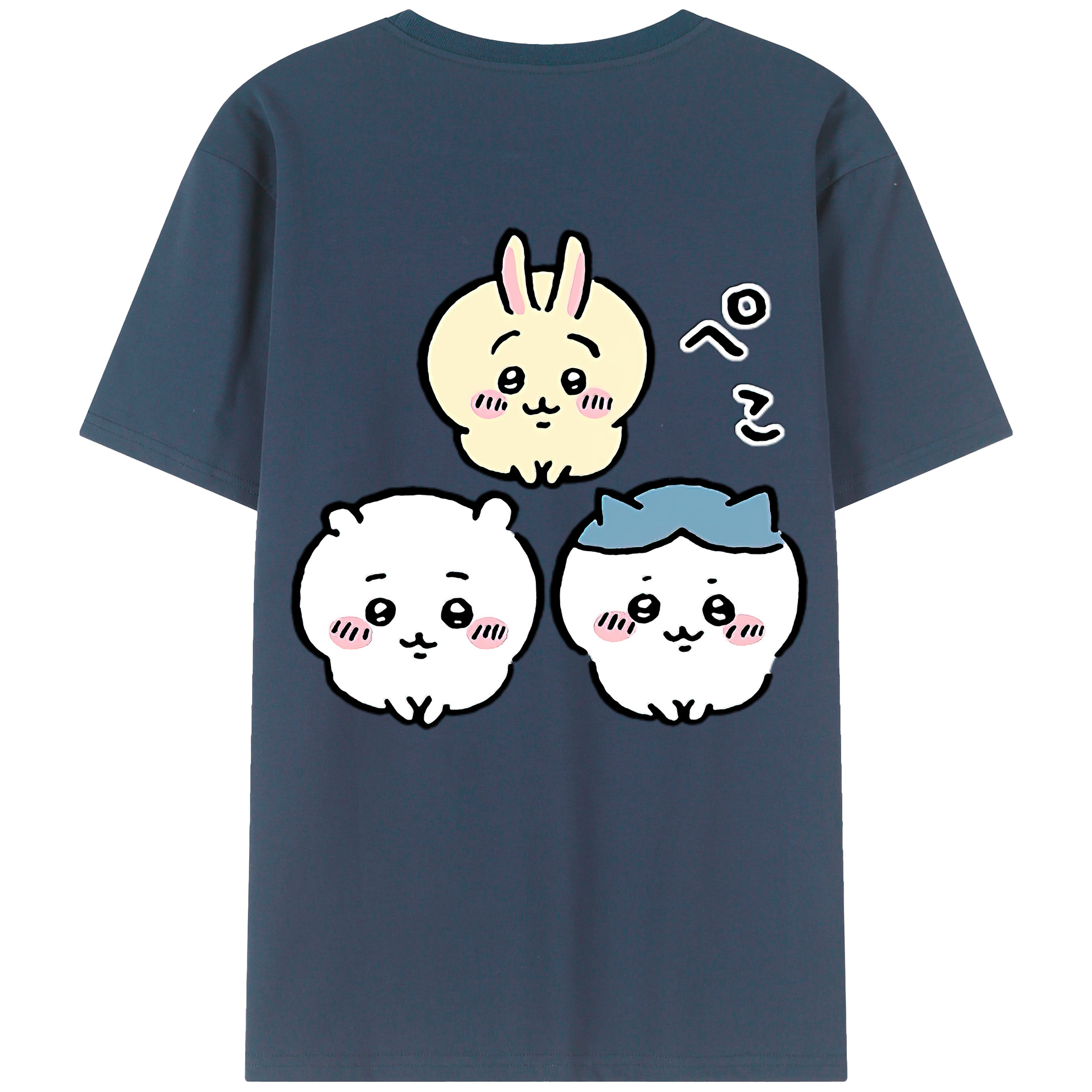 （画像用） ちいかわ うさぎ Chii-kawa usagi 綿100％ メンズ半袖Tシャツ（バックプリント） 通気性