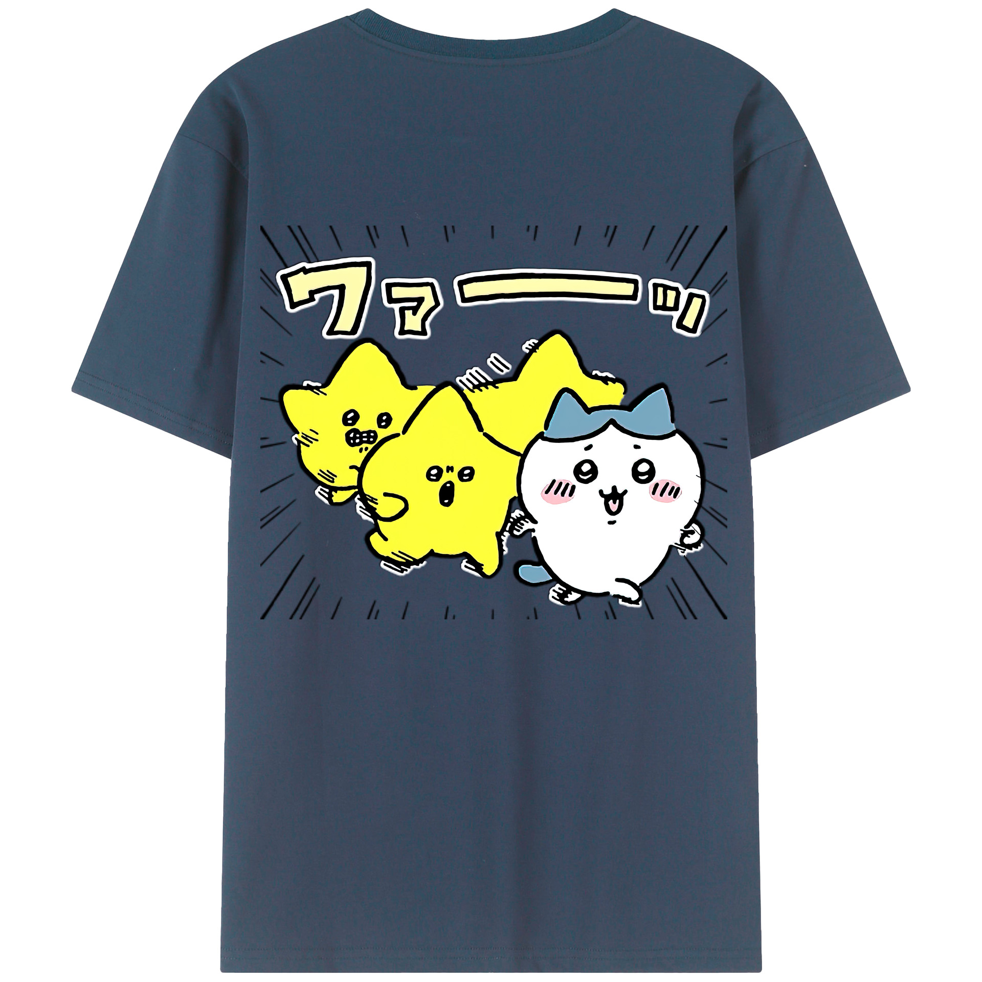 （画像用） ちいかわ 流れ星 Chii-kawa Shooting star 綿100％ メンズ半袖Tシャツ（バックプリント） 通気性