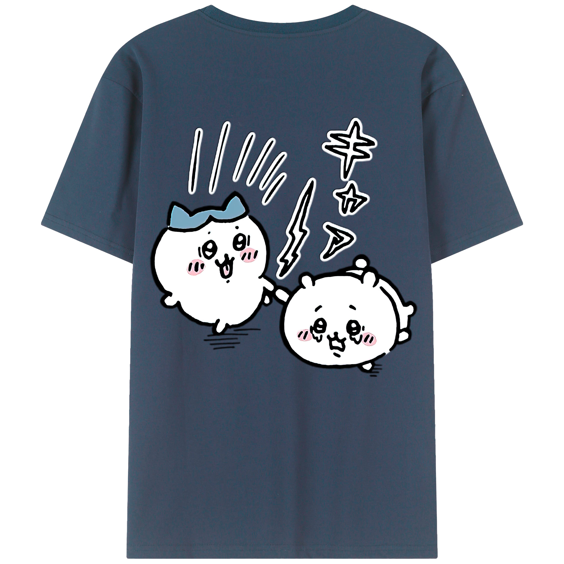 （画像用） ちいかわ ハチワレ Chii-kawa hachiware 綿100％ メンズ半袖Tシャツ（バックプリント） 通気性