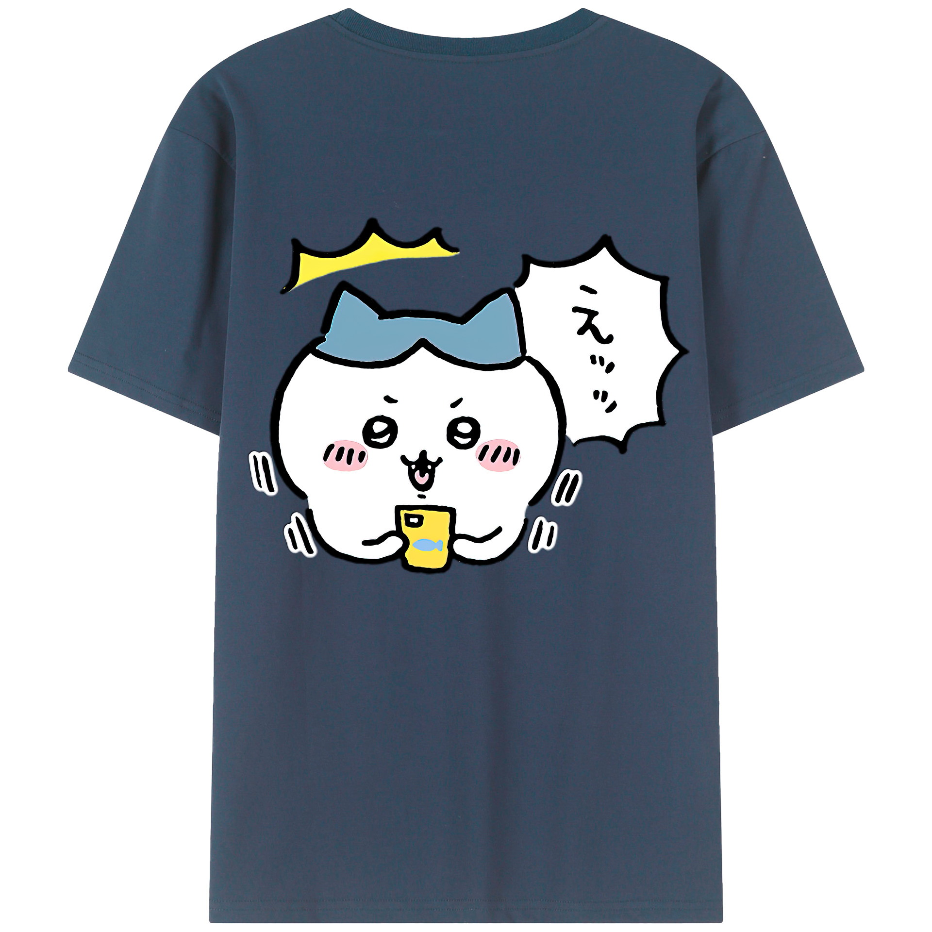 （画像用） ちいかわ ハチワレ Chii-kawa hachiware 綿100％ メンズ半袖Tシャツ（バックプリント） 通気性