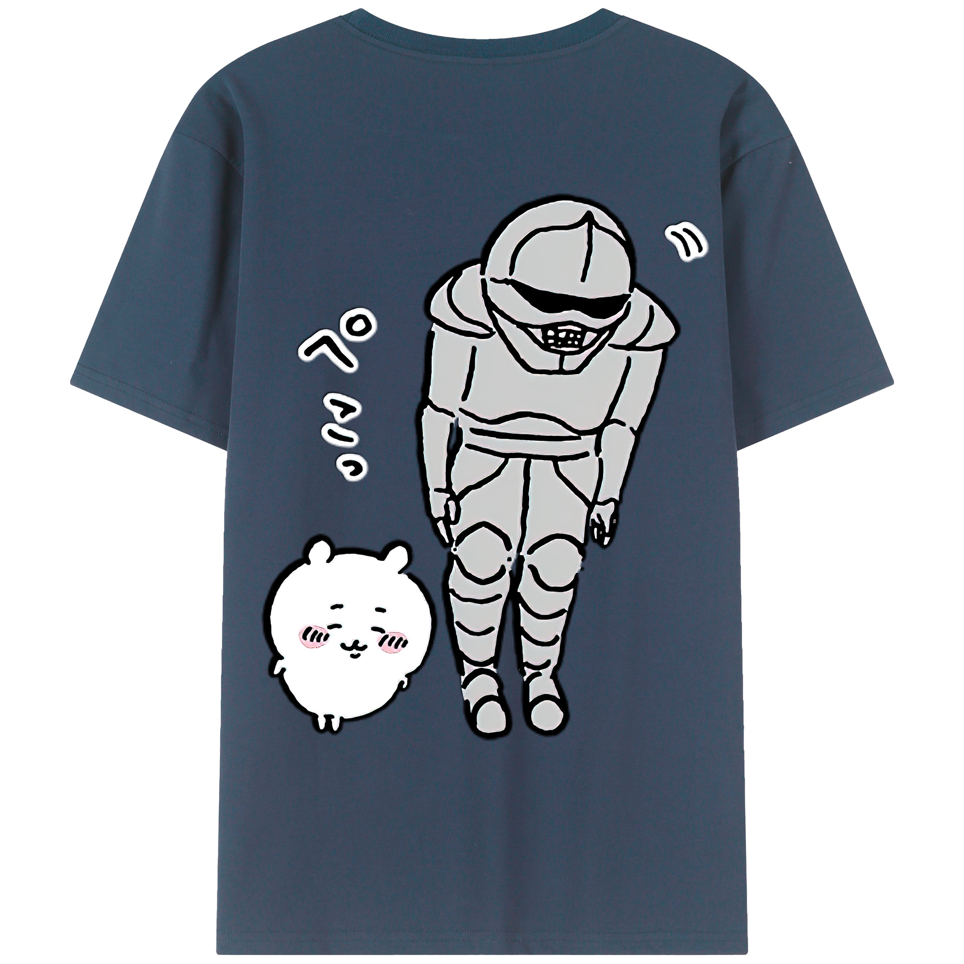 （画像用） ちいかわ 労働の鎧さん Chii-kawa Mr. Armor of Labor 綿100％ メンズ半袖Tシャツ（バックプリント） 通気性