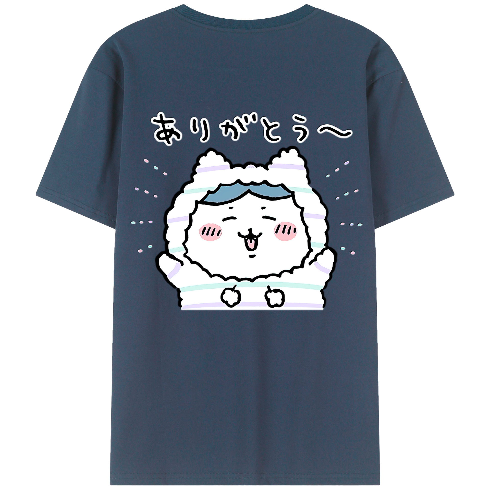 （画像用） ちいかわ ハチワレ Chii-kawa hachiware 綿100％ メンズ半袖Tシャツ（バックプリント） 通気性