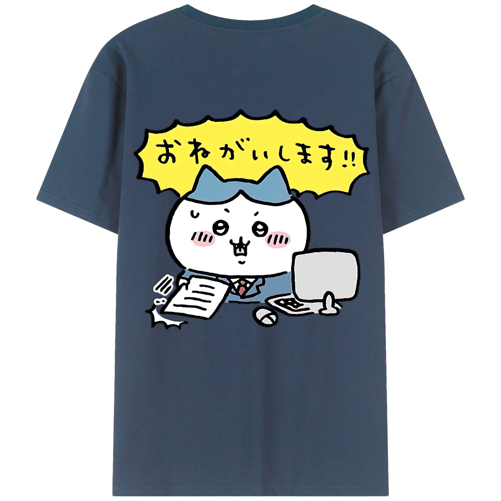 （画像用） ちいかわ ハチワレ Chii-kawa hachiware 綿100％ メンズ半袖Tシャツ（バックプリント） 通気性