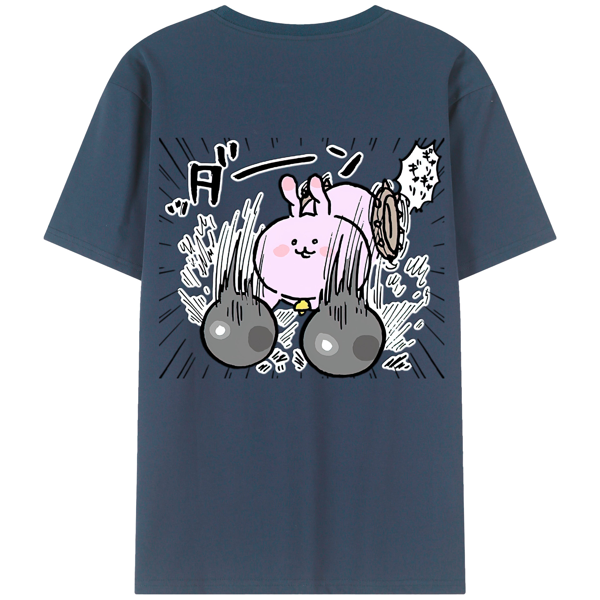 （画像用） ちいかわ うさぎ Chii-kawa usagi 綿100％ メンズ半袖Tシャツ（バックプリント） 通気性