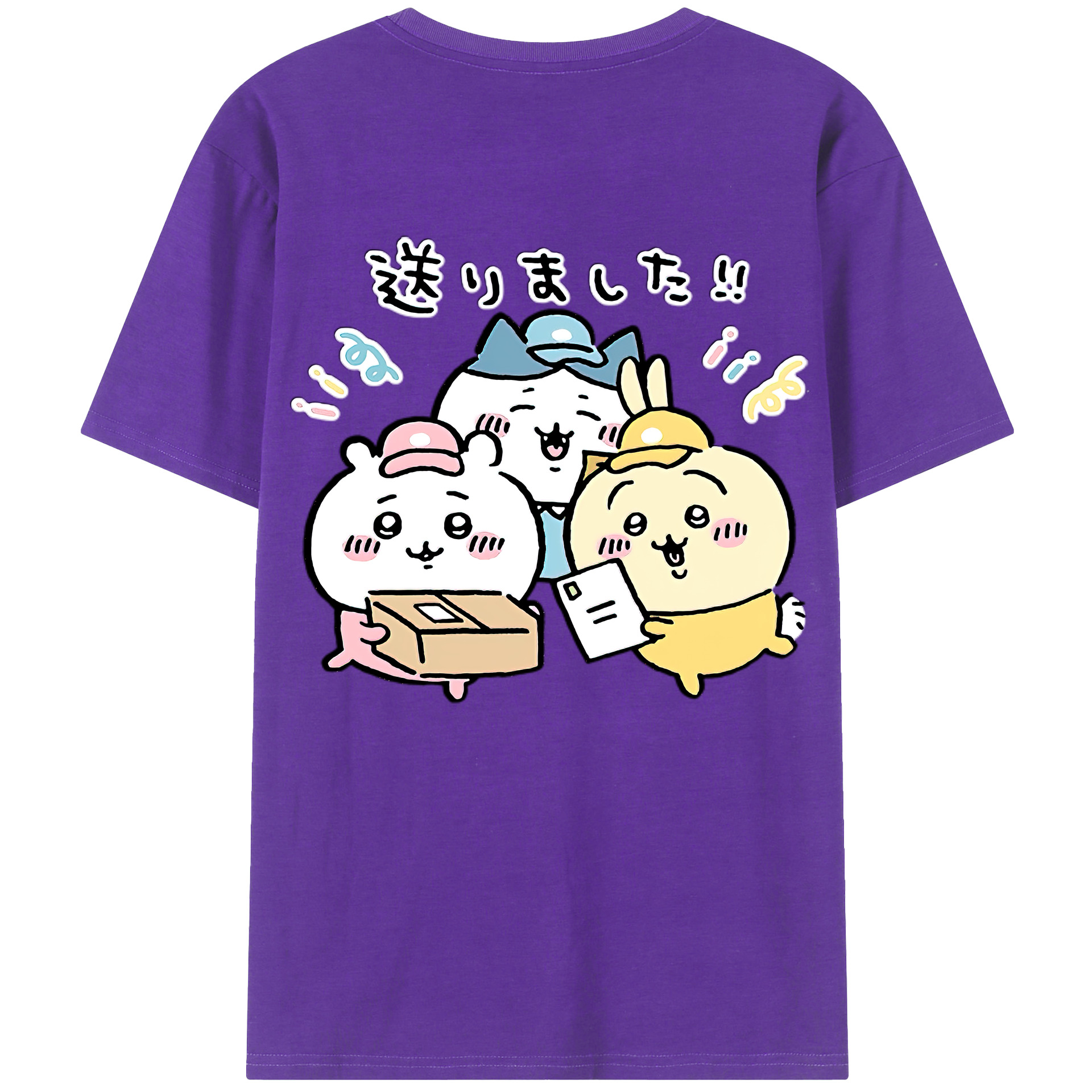 （画像用） ちいかわ ハチワレ Chii-kawa hachiware 綿100％ メンズ半袖Tシャツ（バックプリント） 通気性