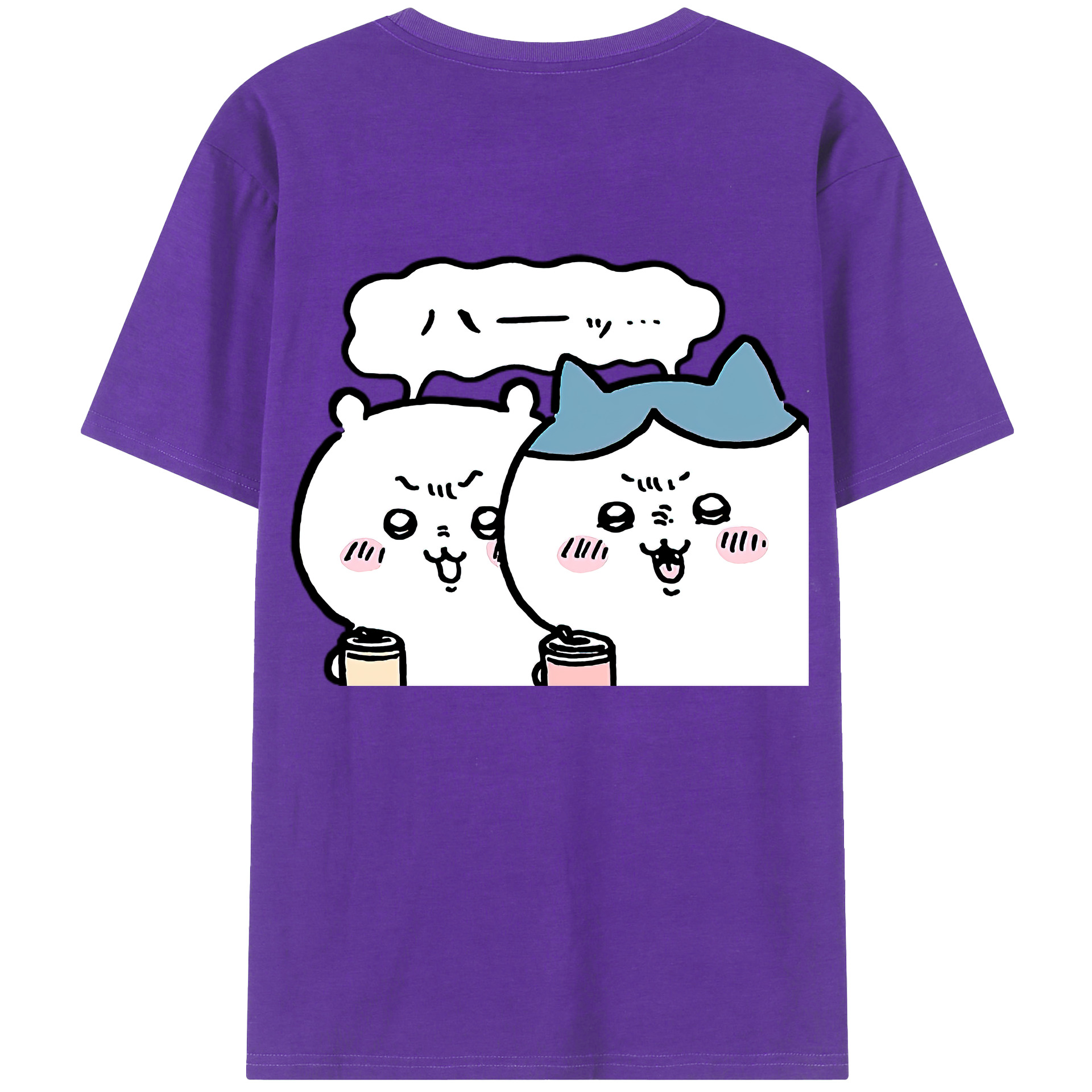 （画像用） ちいかわ ハチワレ Chii-kawa hachiware 綿100％ メンズ半袖Tシャツ（バックプリント） 通気性