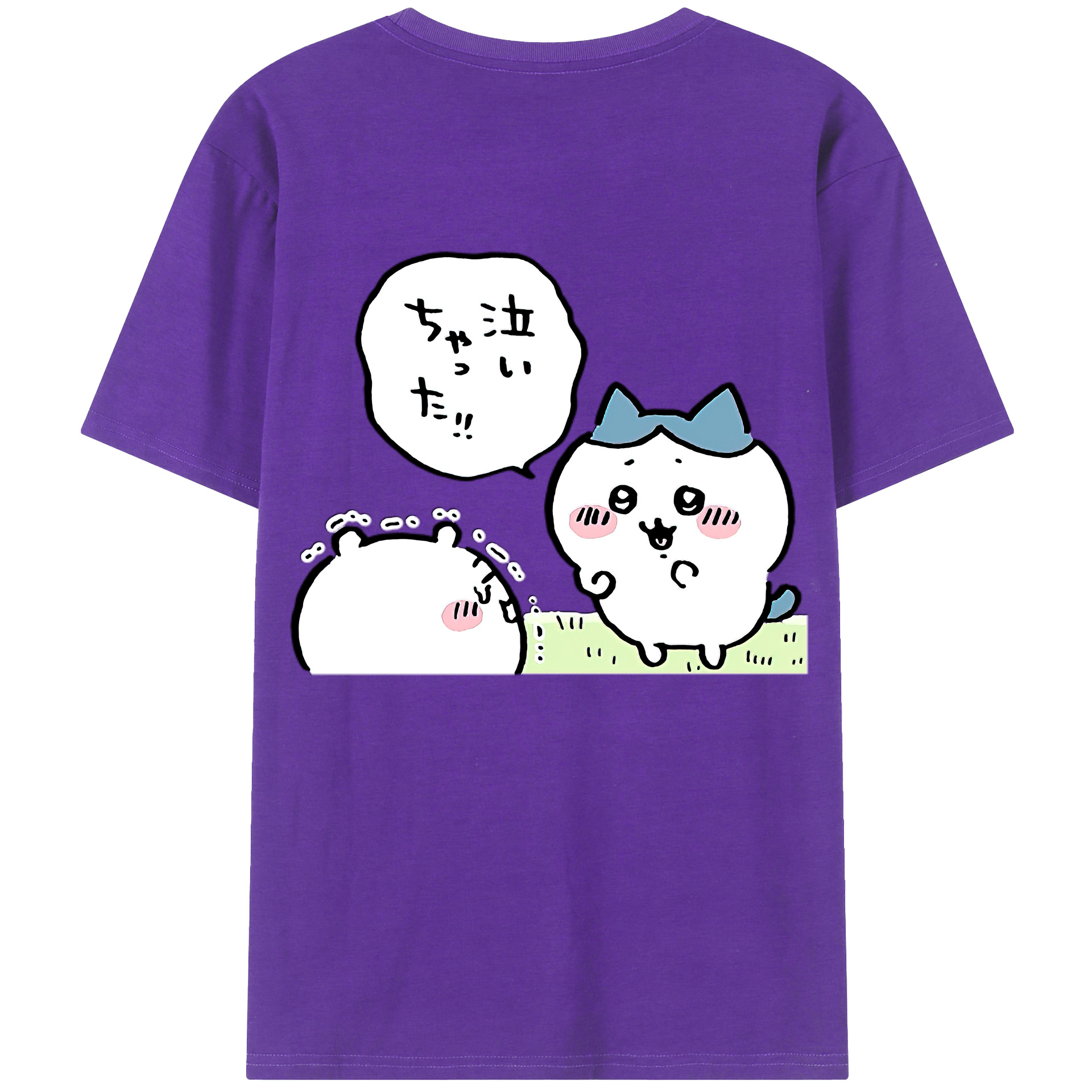 （画像用） ちいかわ ハチワレ Chii-kawa hachiware 綿100％ メンズ半袖Tシャツ（バックプリント） 通気性